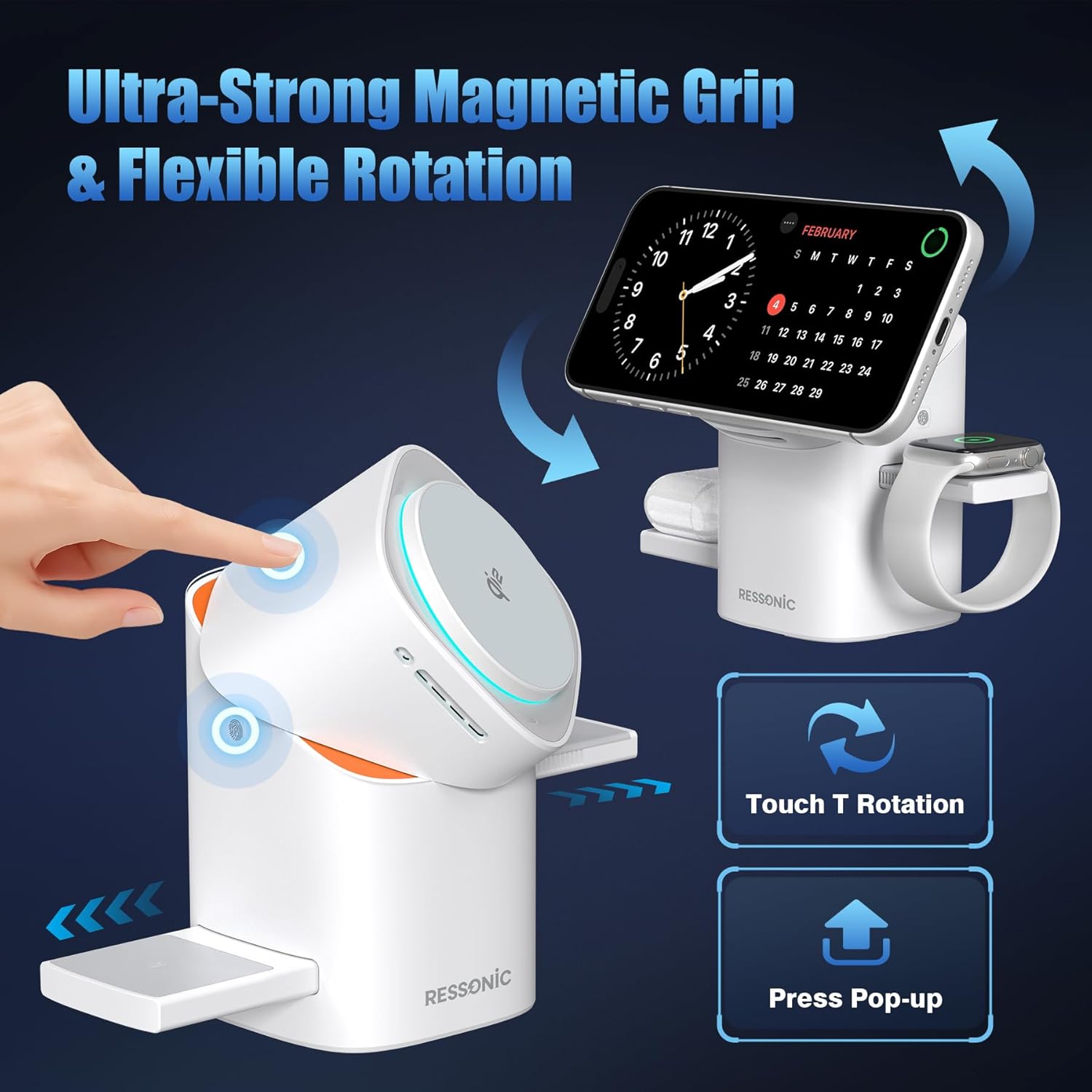 3 in 1 Wireless Charging Station for iPhone 17/16/15/14/13/12 Pro Max, Qi 2 Certified 15W Fast Charging Magnetic Charger Stand for Magsafe Phone, AirPods, Smart Watch (Black)