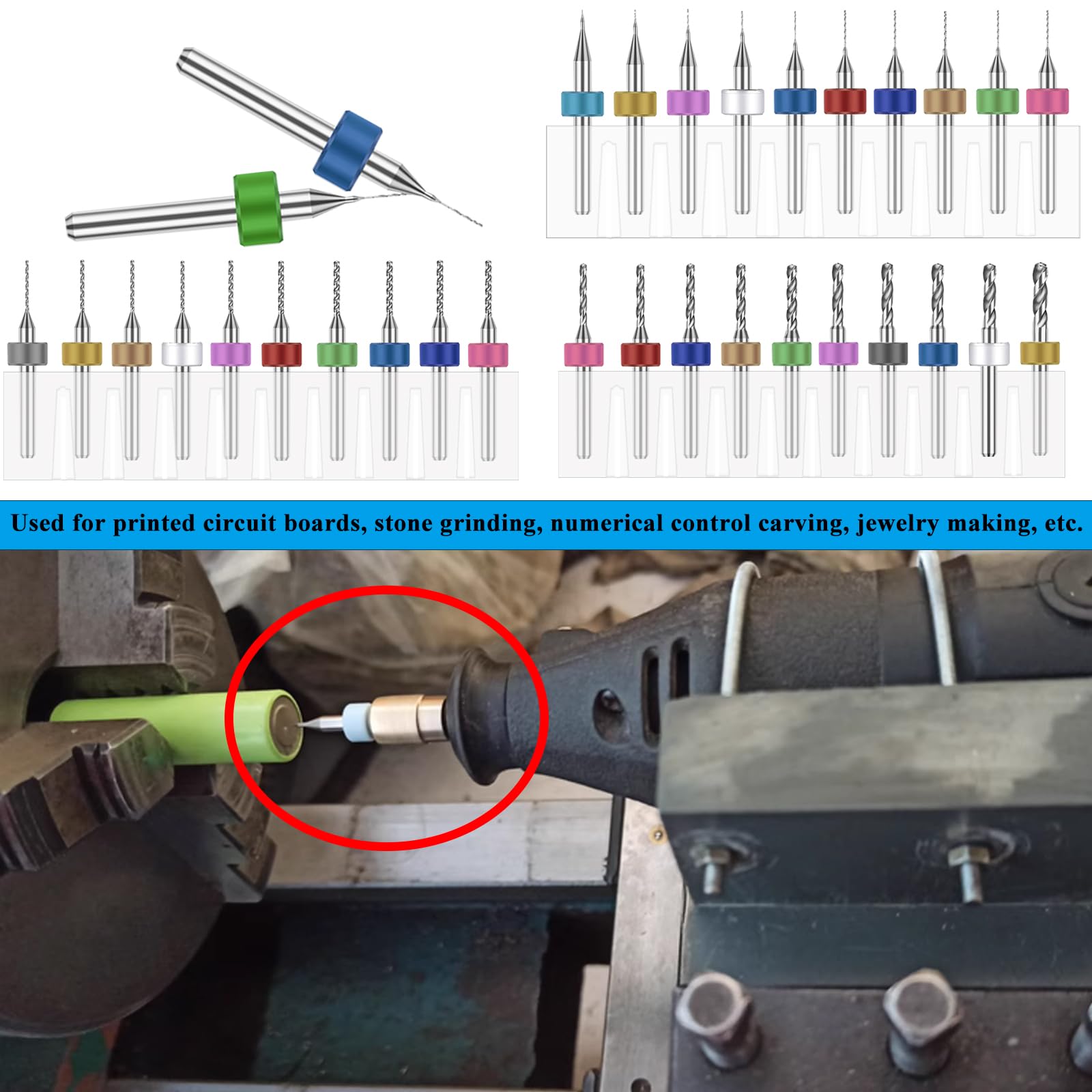 Set di 30 micro punte da trapano per Dremel, flauto a spirale da 0,1 mm-3 mm, in acciaio al carburo di tungsteno, mini punte da trapano per circuiti stampati, rettifica di pietra, incisione