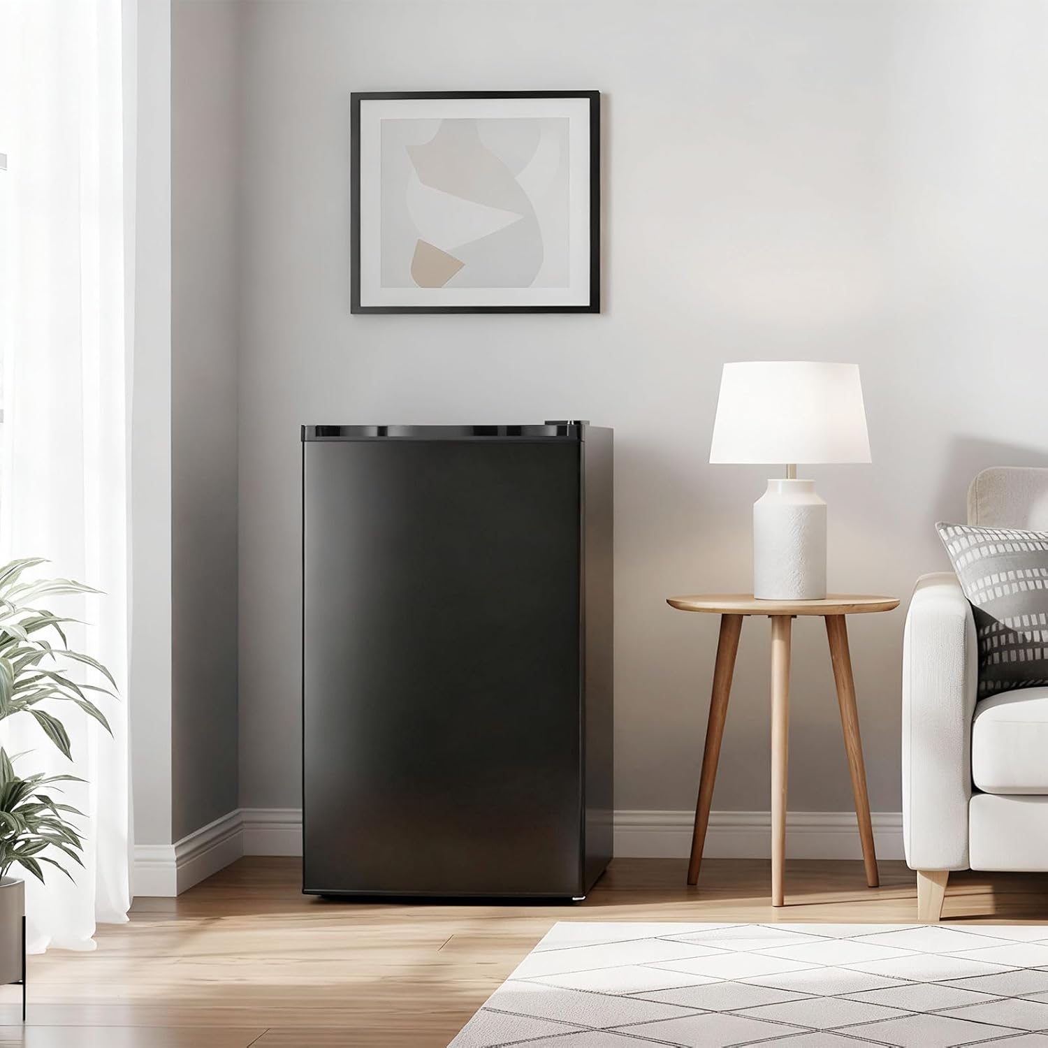 3.2 Cu.Ft Mini Fridge with Freezer, Single Door Compact Refrigerator with 7 Adjustable Thermostat, Small Refrigerator for Dorm, Office, Bedroom, Black