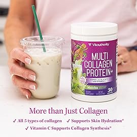 Muti Collagen Protein Powder Multi Collagen Peptides Powder for Women -Types I II III V & X Vitamin C & Hyaluronic Acid for Hair Skin and Nails Matcha Flavored - 30 Servings