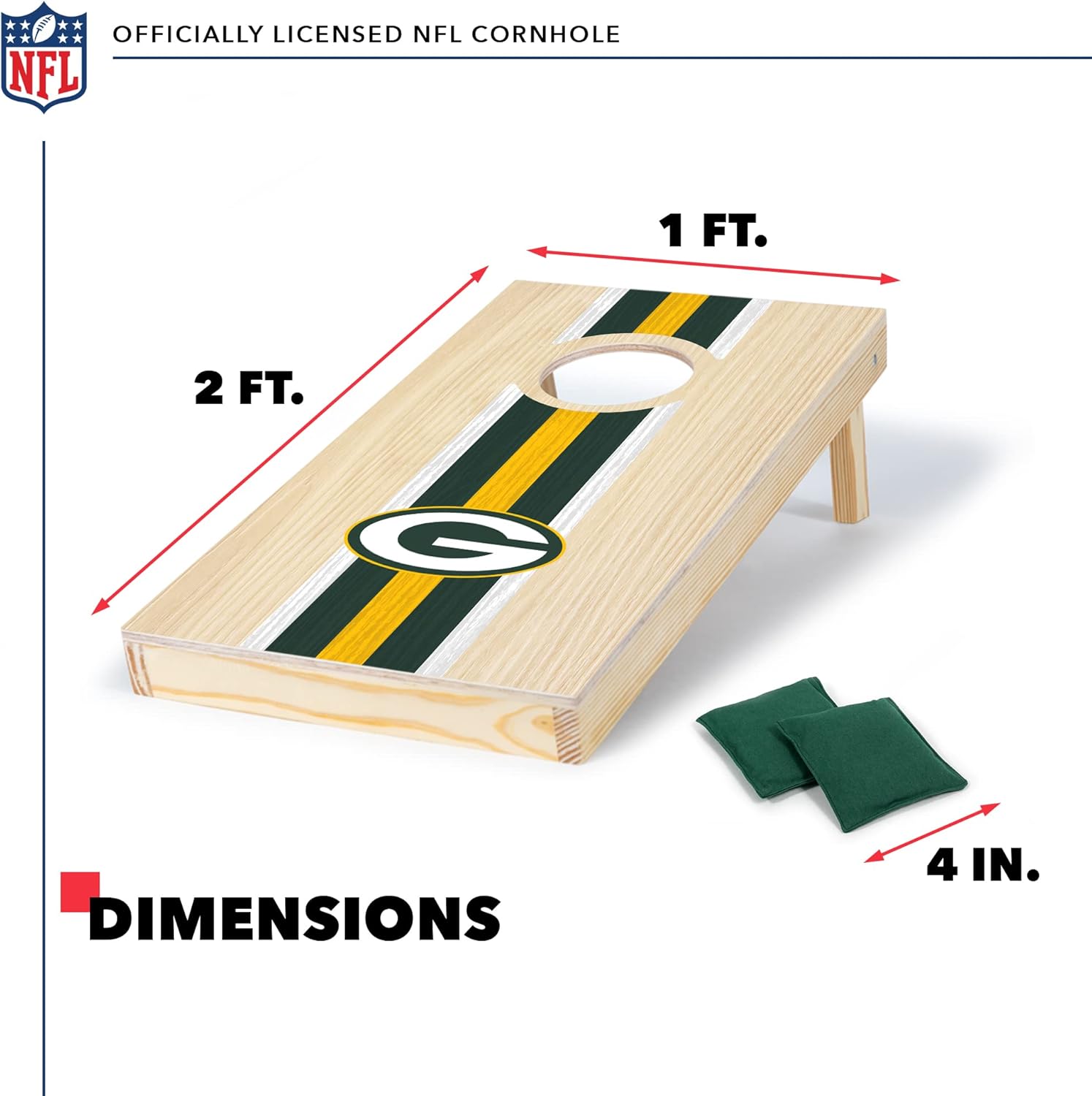 Wild Sports NFL Football Green Bay Packers 1' x 2' Travel Size Solid Wood Cornhole Set with Direct Print HD Team Graphics – Great Gift for Any Sports Fan! Bean Bag Toss Family Games for Outdoor Play
