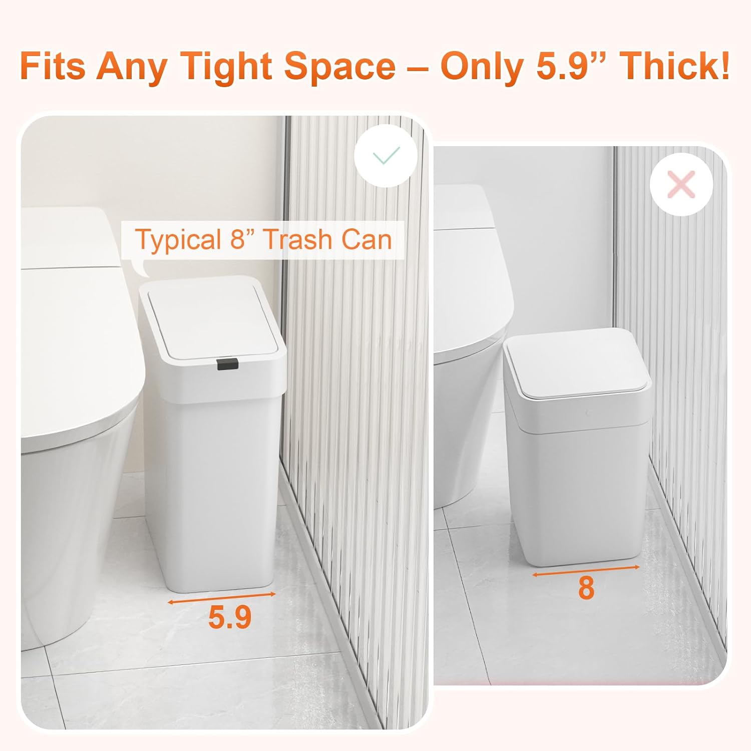 9L/2.4Gal Touchless Bathroom Trash Can, 0.2s Motion Sensor Auto-Close, IPX5 Waterproof Slim Design for Kitchen/Office, Silent & Space-Saving