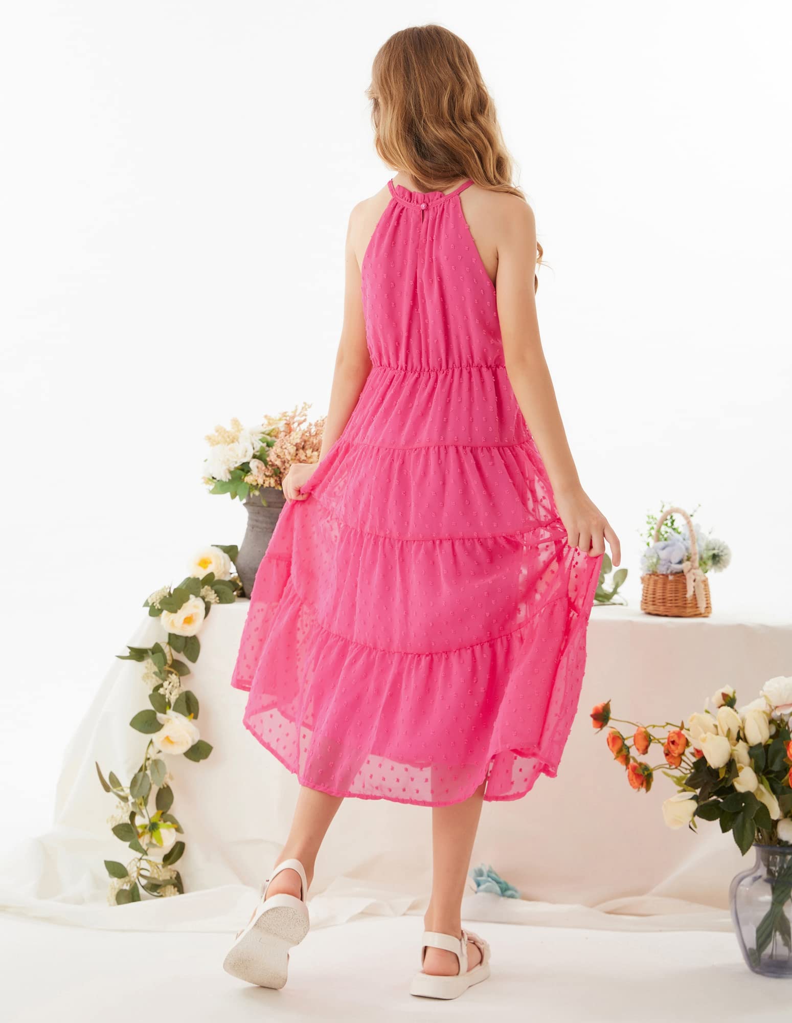 GRACE KARIN Vestido Niña Elegante Gasa Malla Escote Halter 6-12 Años