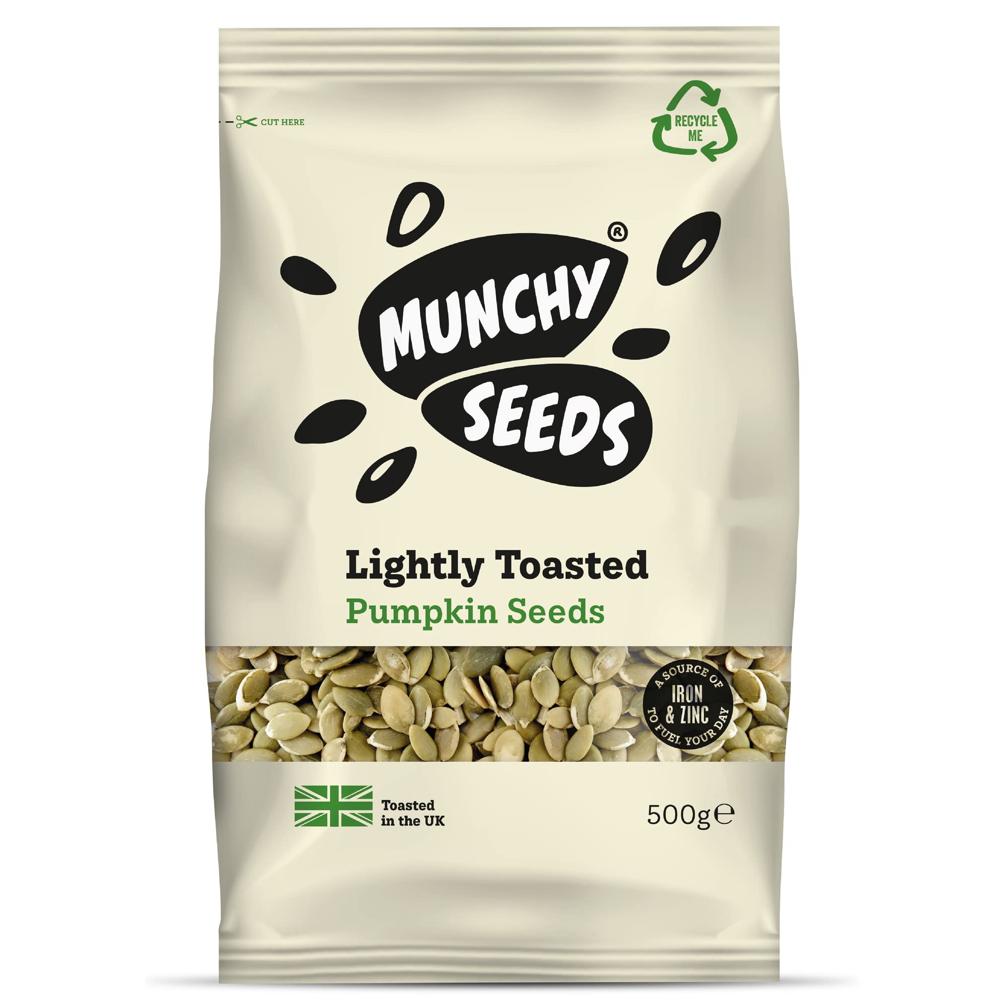Munchy Seeds Lightly Toasted Pumpkin, Source of Protein & Gluten Free, Packed with, from Nuts for Allergy Sufferers, Vegan Food Baking, Breakfast Cereals Granola 500g, White