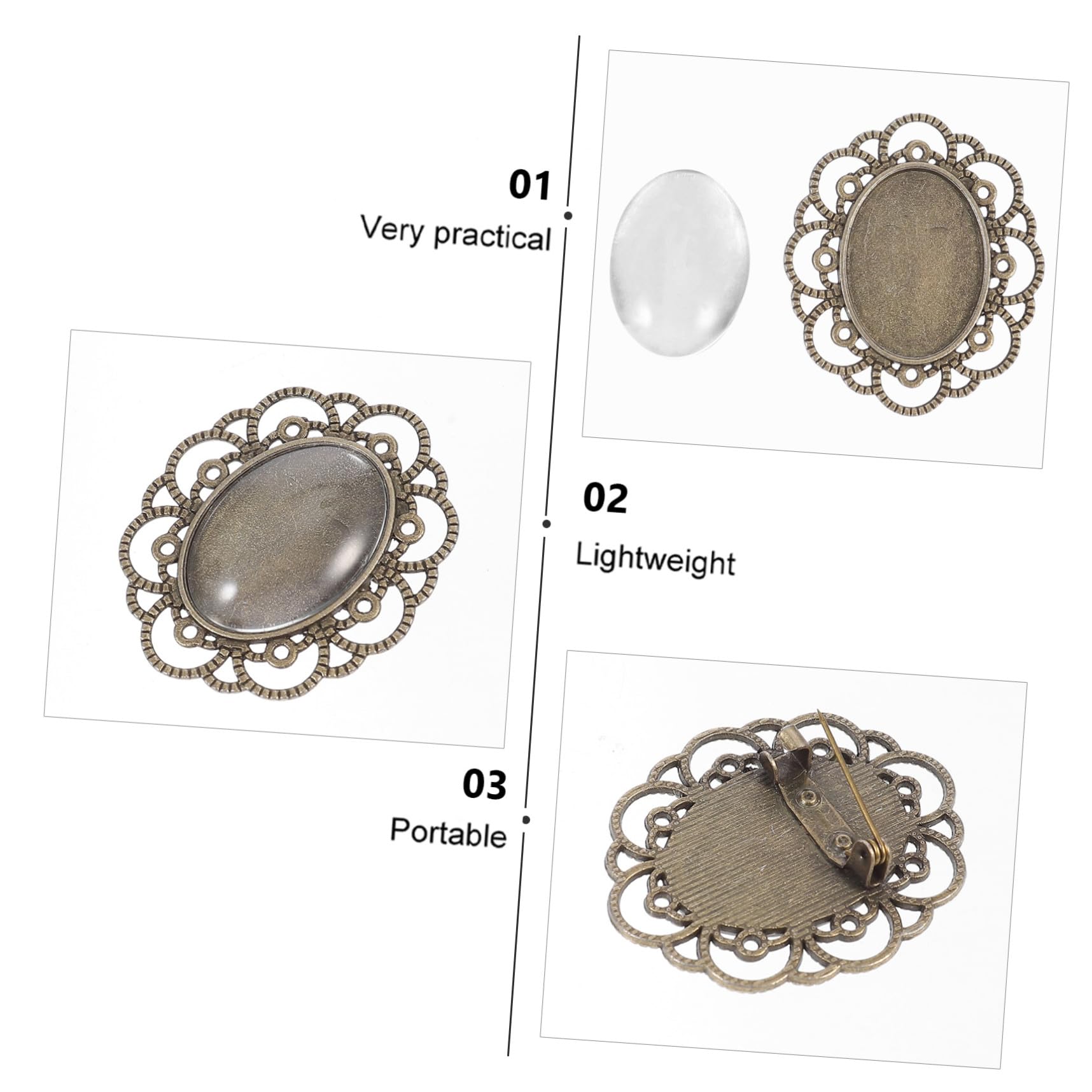 SEWOART Broschensockel und Selbstgemacht Schmuck Bastelset aus Legierung 30 Stück mit Glaskuppeln für Broschenherstellung für Kreative Schmuckgestaltung