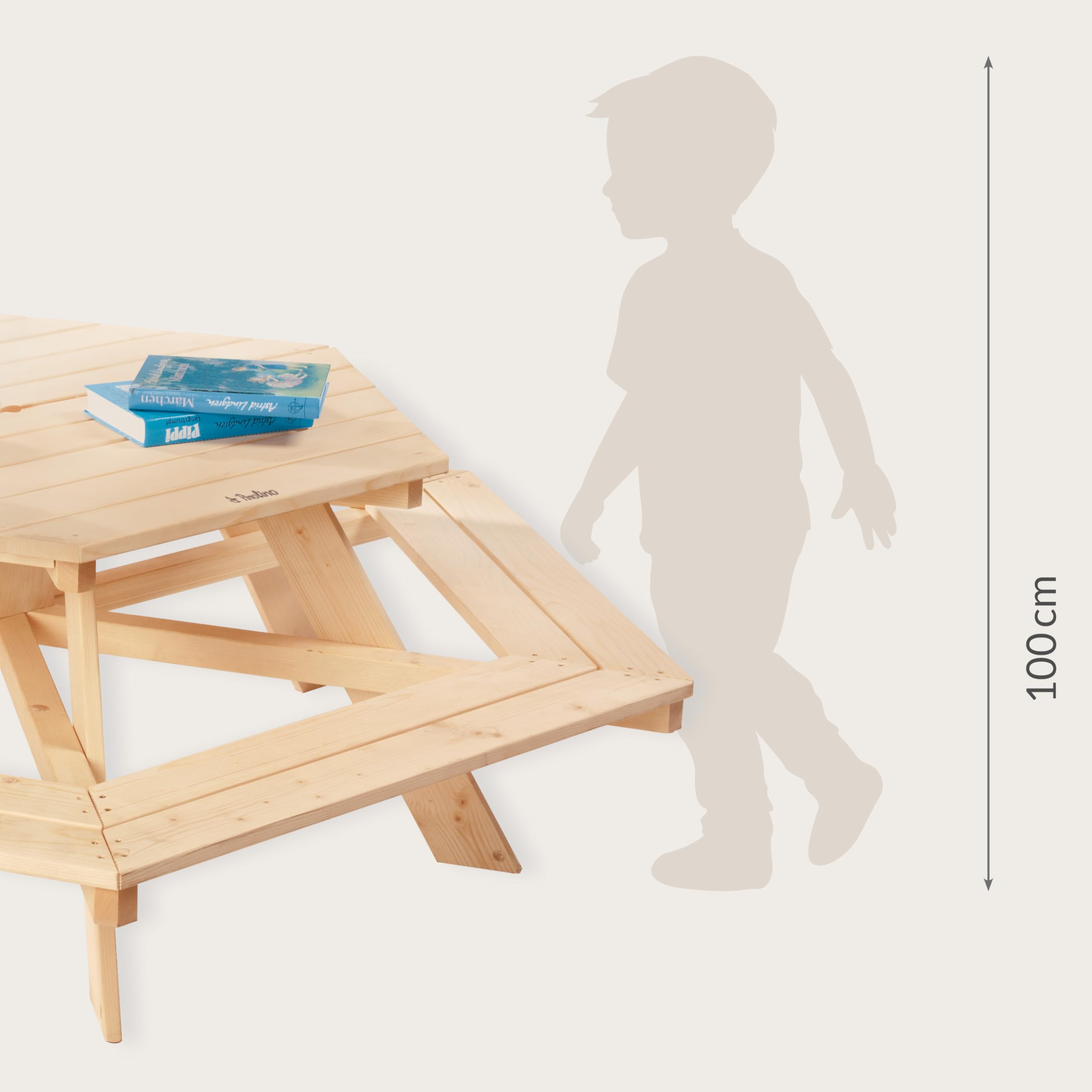 Pinolino Nicki Seggiolino Esagonale Legno massello 6 panche 1 Tavolo Bambini 2 Anni Naturale