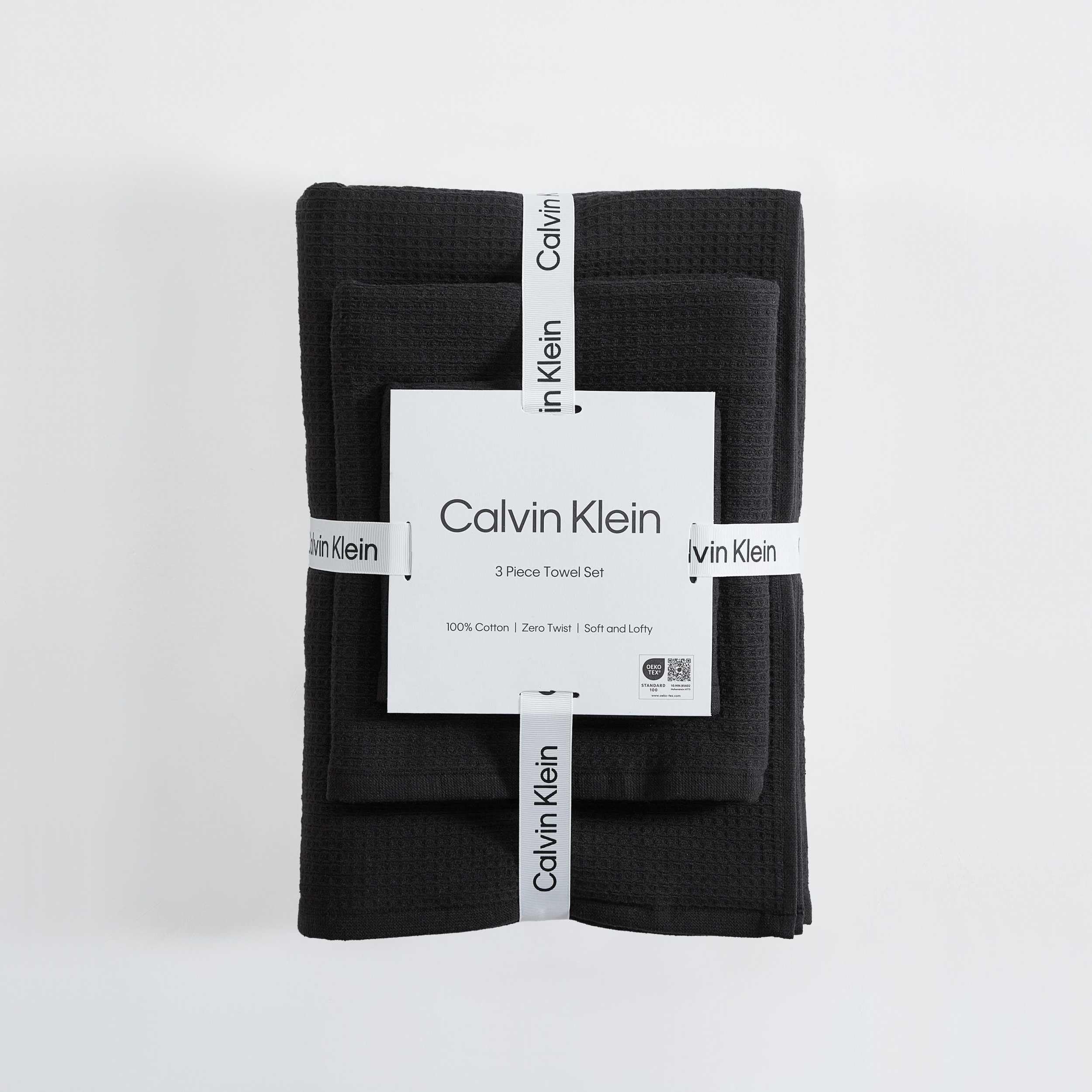 Calvin Klein - Juego de Toallas, Toallas de algodón Suaves y absorbentes, decoración Moderna de baño (Eternity Solid Black, 3 Piezas)