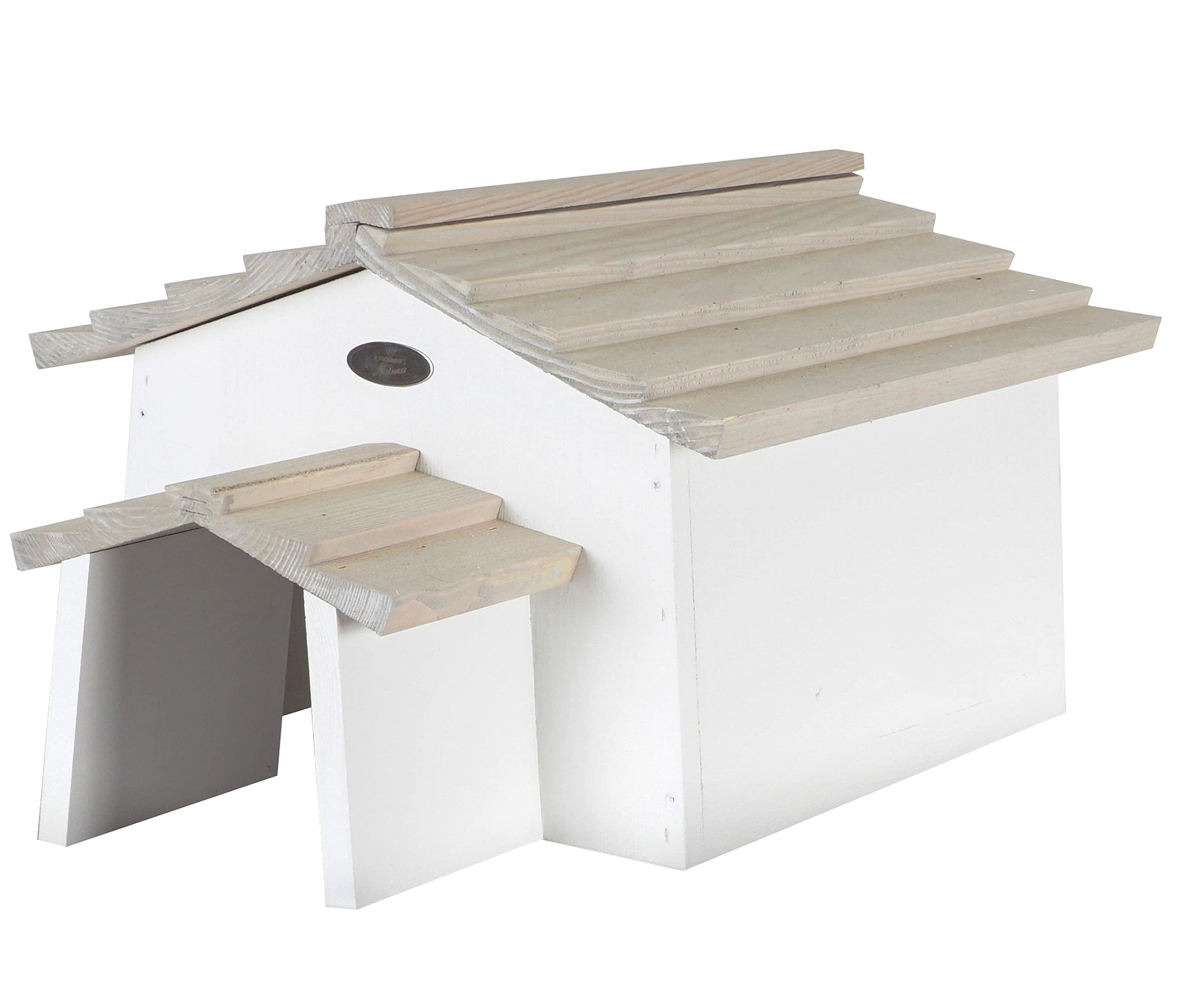 Dehner Natura Premium Igelhaus Yoga, Igelhütte stabil / wetterfest, Futterhaus für Igel, ca. 55 x 28 x 38 cm, Kiefernholz, weiß
