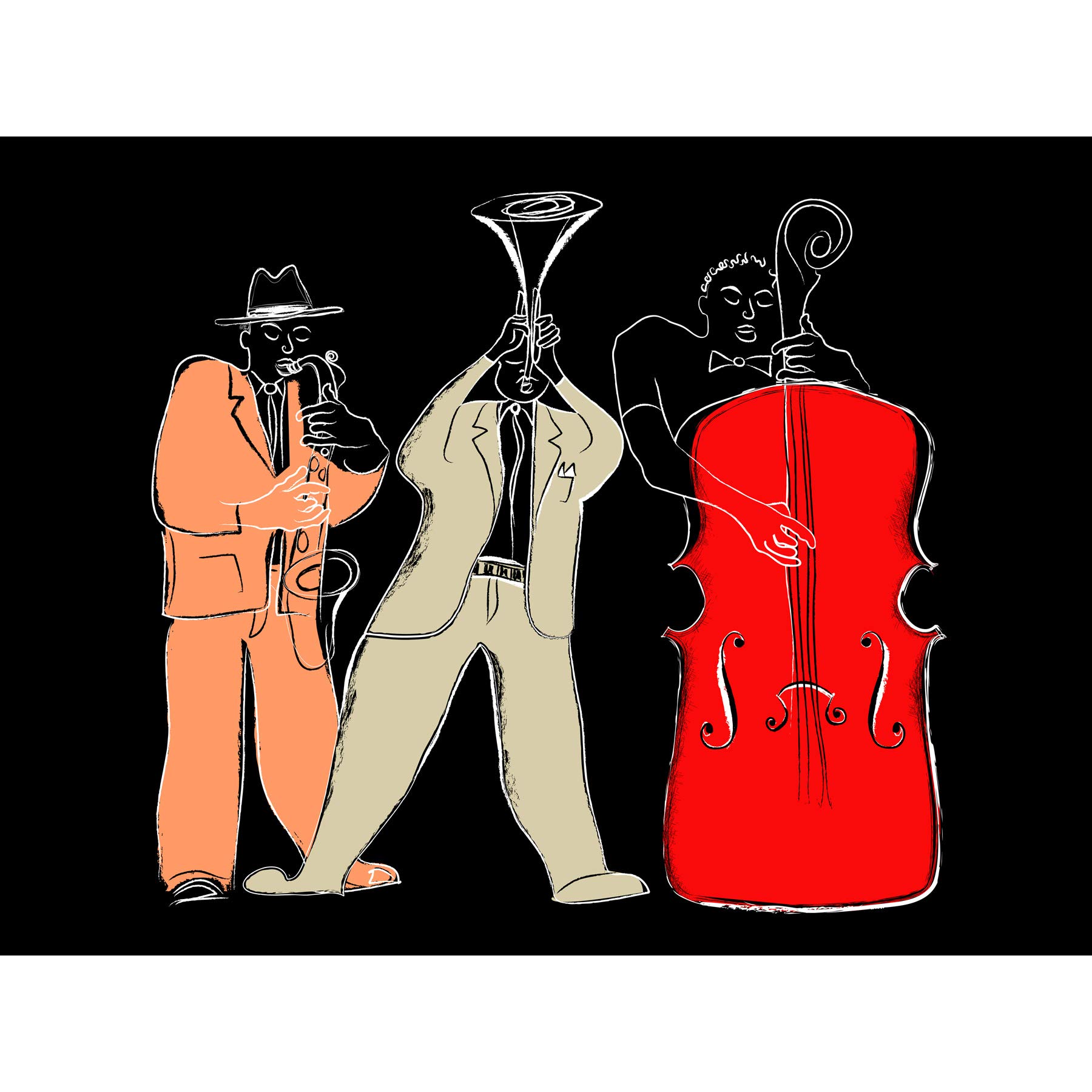 Wee Blue Coo Musicians Jazz Modern Illustration Art Print Poster Wall Decor