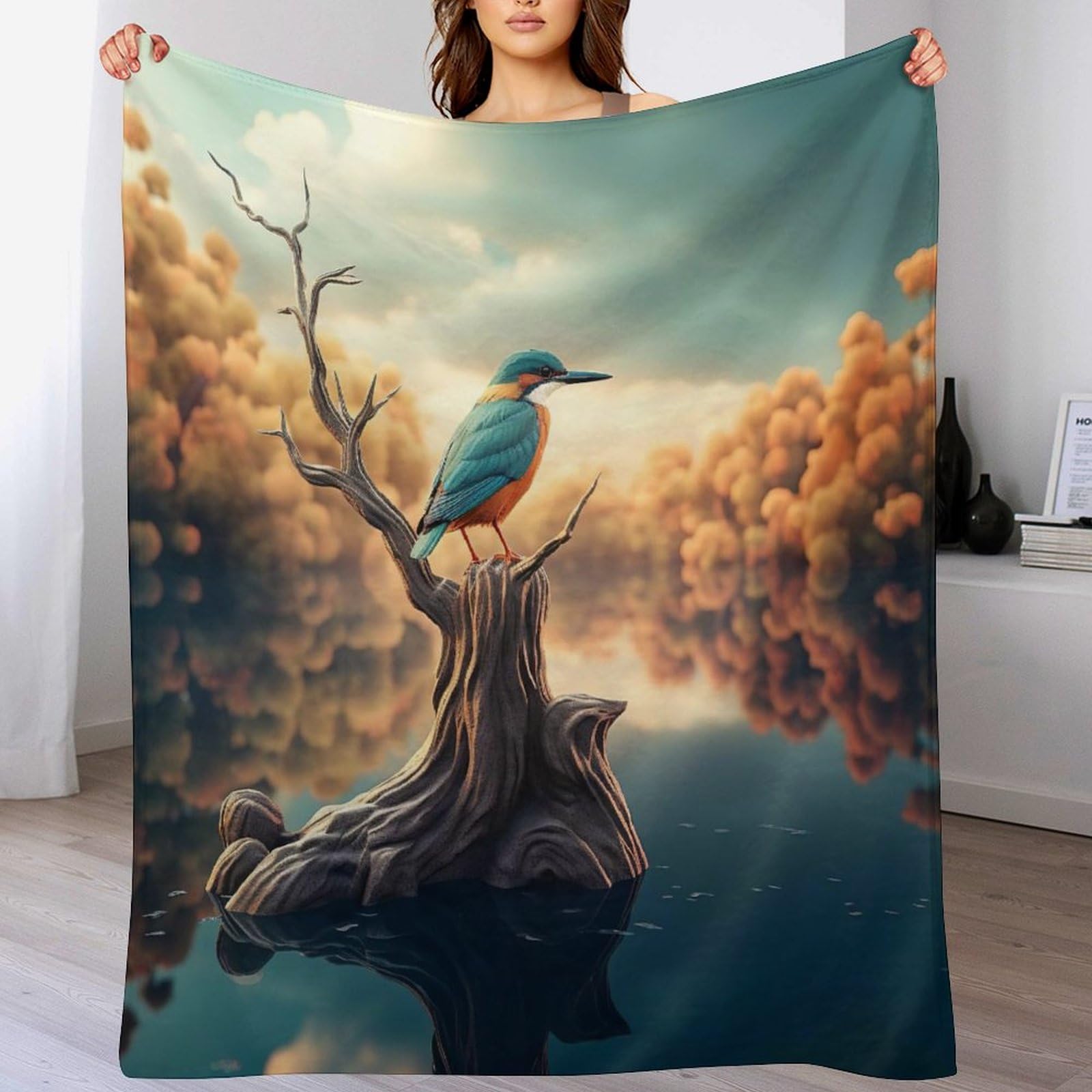 Couverture polaire oiseau 100% flannel super douce et moelleuse pour lit