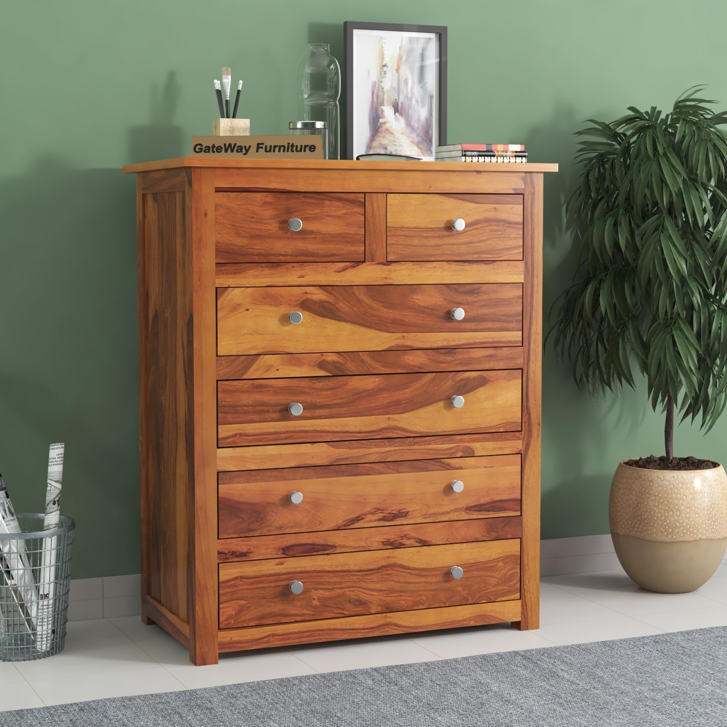 GateWay Furniture Solid Sheesham Wood Wooden Chest of Drawers with 6 Spacious Drawers for Living Room, Bedroom Storage (INES, Honey Finish)-image-20