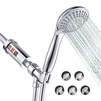 REINVIGU Filtered Shower Head with Handheld with Hose 5 Function 2.5GPM High Water Pressure Save Water Multi-Stage Filter Clean Softener Hard Water