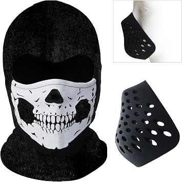 SHENKEL CoD Ghost Skull Balaclava Knit Thick Shell Mask, Black, 2-Piece Set, Cold Protection, Anti-Fog, Easy to Breath Airsoft, Christmas Gift for Men and Women