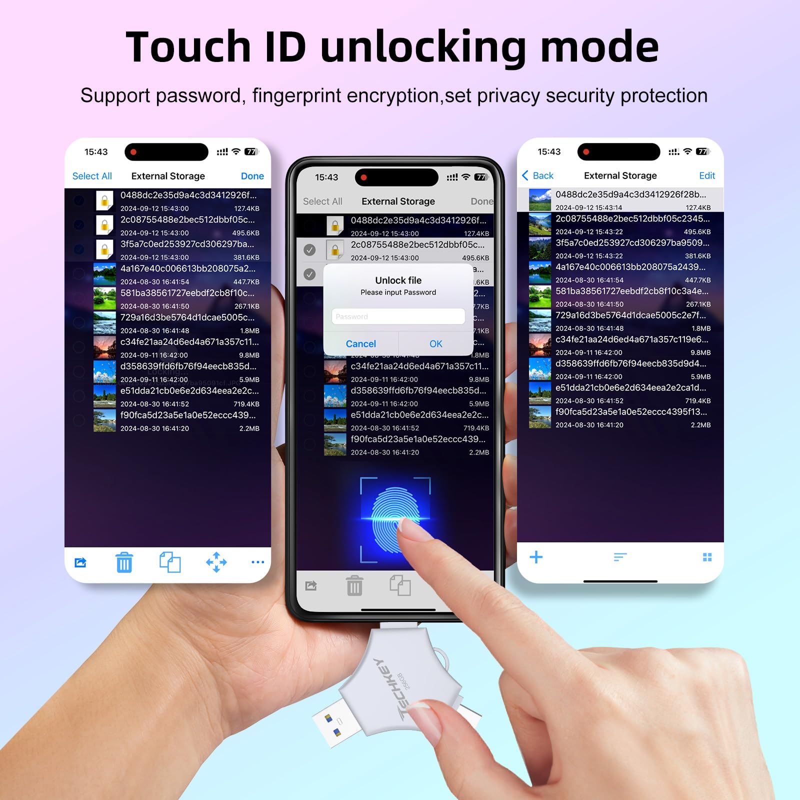 Chiavetta USB 3.0 certificata MFi da 256 GB per iPhone, memoria esterna 3 in 1, per foto, video, salvataggio dati, backup, ad alta velocità, per iPhone/iPad/Android/PC