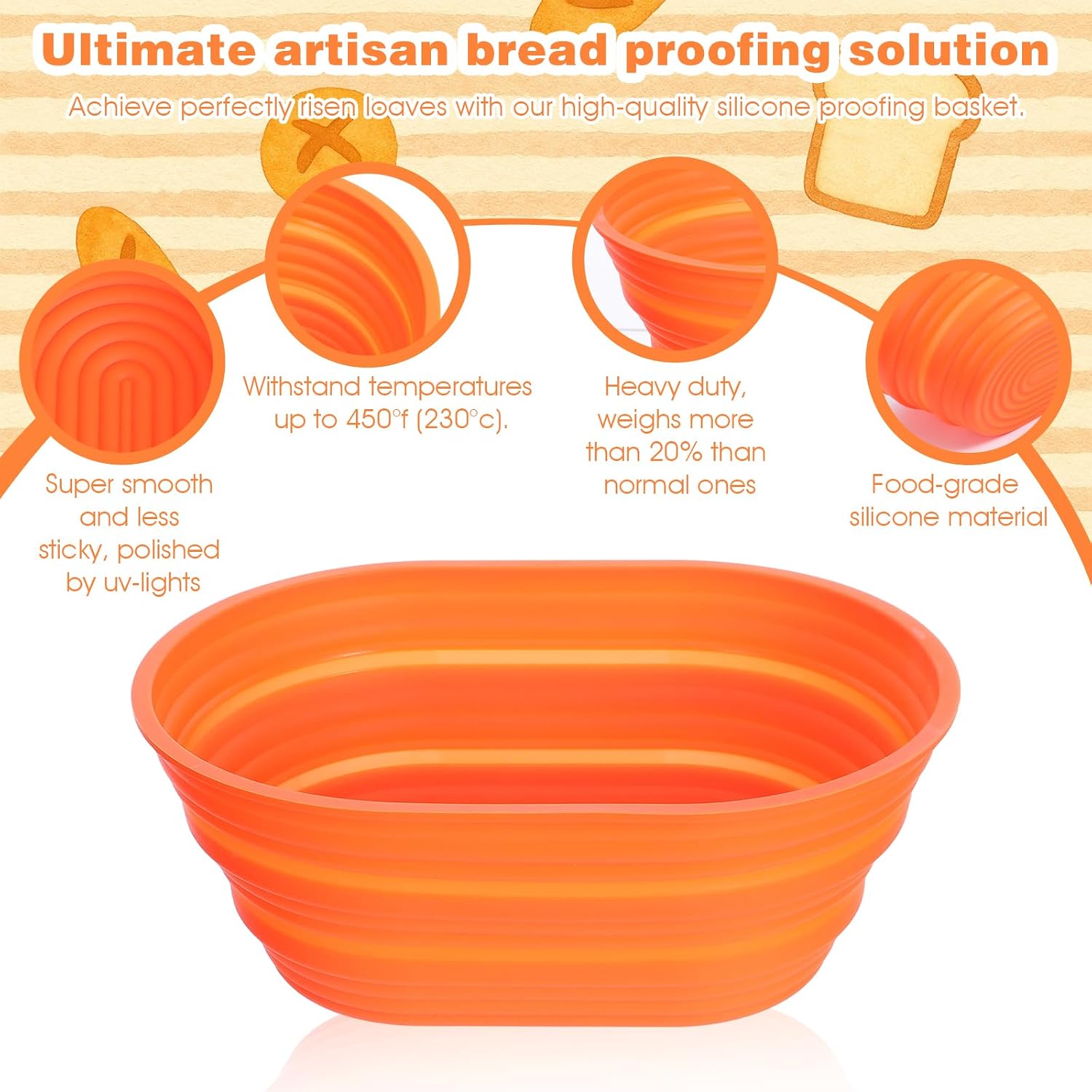 4 Pcs Oval Silicone Bread Proofing Basket Set, 10 Inch Foldable Sourdough Banneton Basket for Non-Stick Dough Rising - Oven, Dishwasher Safe (Beige, Green, Orange, Pink)