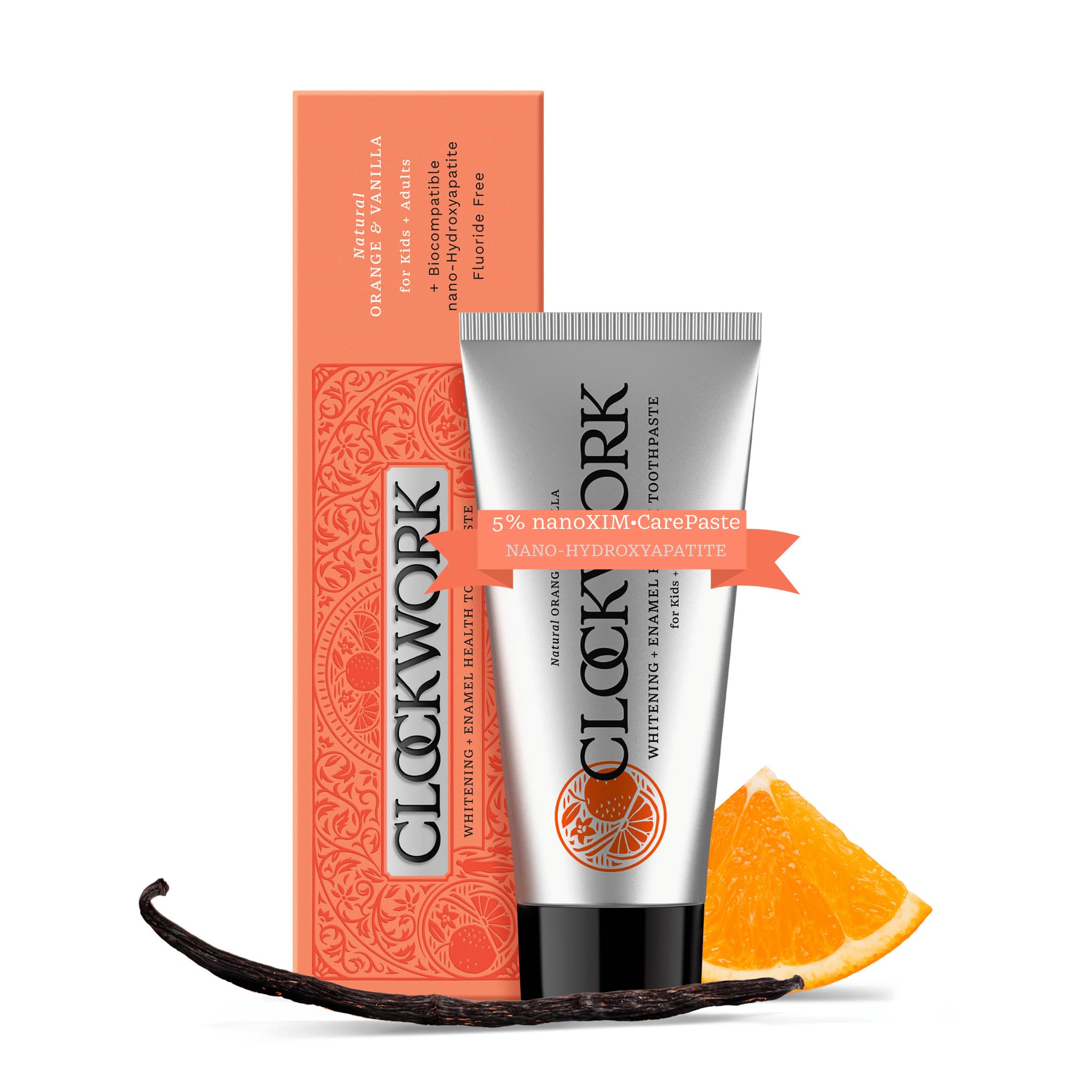 Clockwork Nano-Hydroxyapatite Toothpaste for Kids & Adults - 100% Non-Toxic & Biocompatible, Fluoride Free Cavity Defense & Tooth Decay Protection with 5% nHAp & 10% Xylitol, Orange Vanilla, 80g-image-49