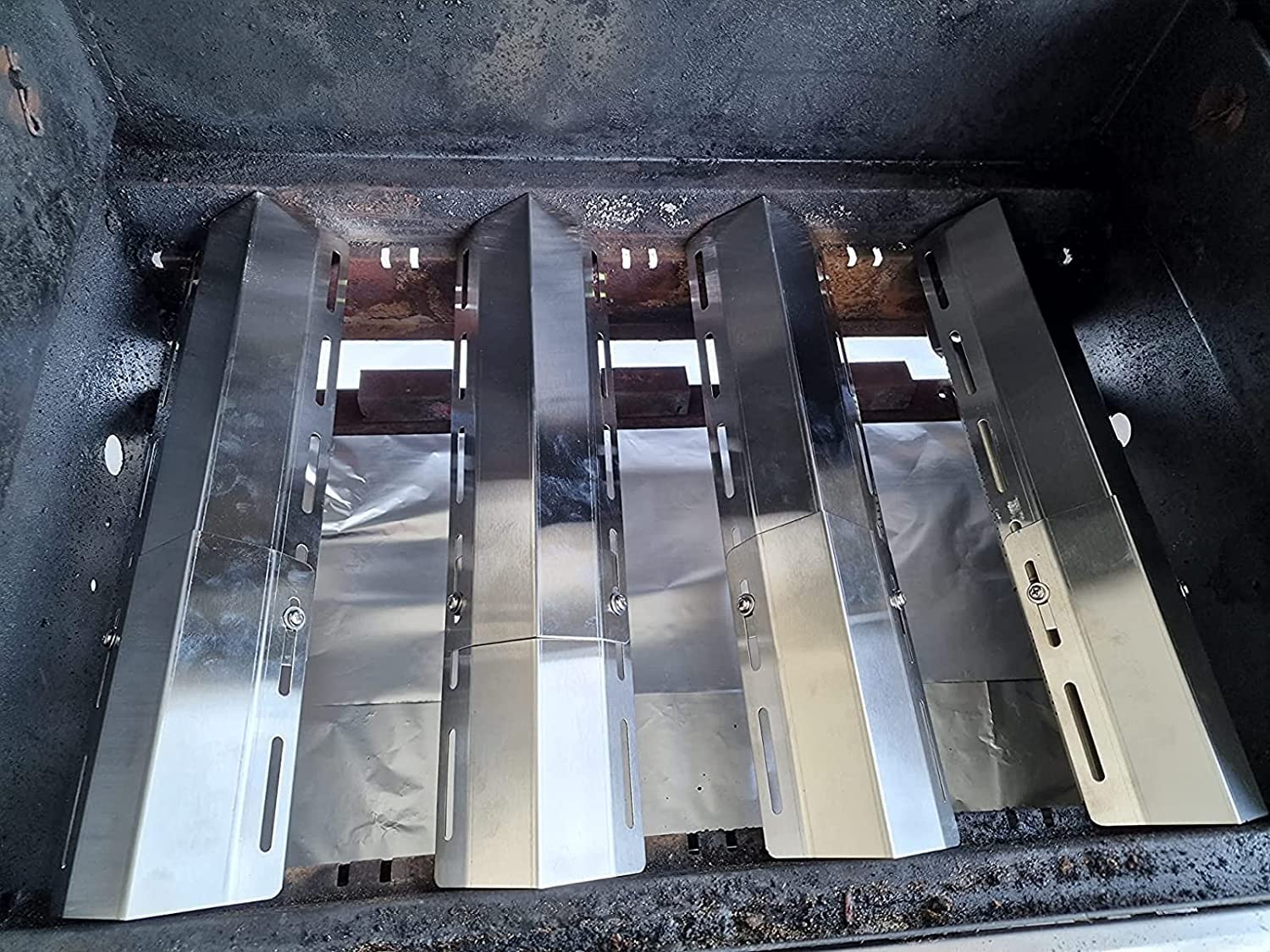 4 Piezas Repuesto Barbacoa de Gas, 40.9 * 10 cm Placa de Calor Barbacoa Gas Difusor de Calor Barbacoa Campingaz de Acero Inoxidable, para Placa Calor Barbacoa Gas, Piezas de Repuesto, Plata