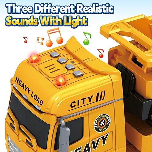 Miniatura 4 de Juguetes para niños de 3, 4, 5, 6, 7 años, camión de transporte de construcción de 25 pulgadas con excavadora y camión volquete, juguetes accionados