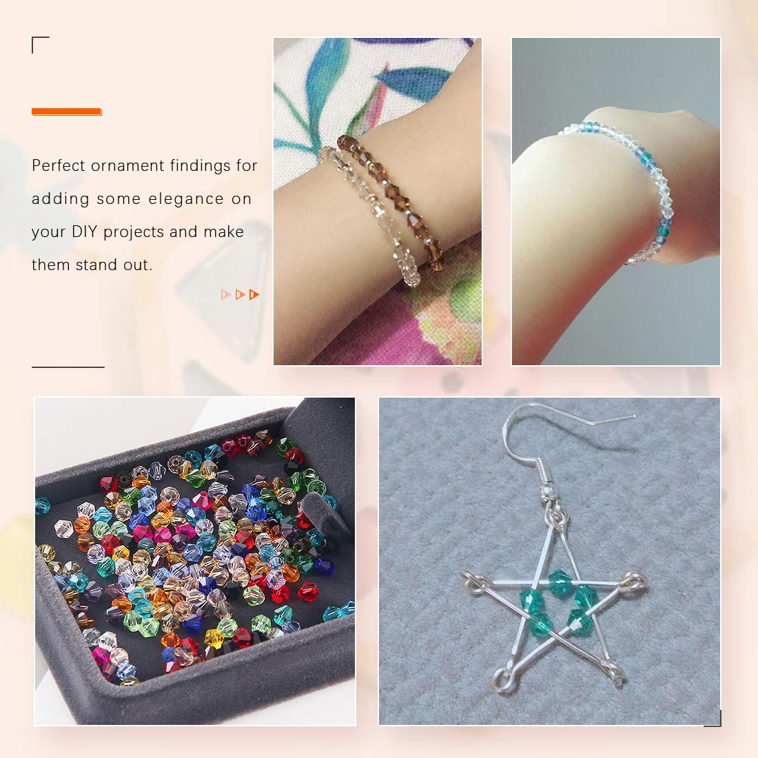 Set 1800 Perline Di Cristallo | 4 Mm Biconiche | 15 Colori | Con Corda Elastica E Accessori | Per Bracciali Fai Da Te - Foto 3