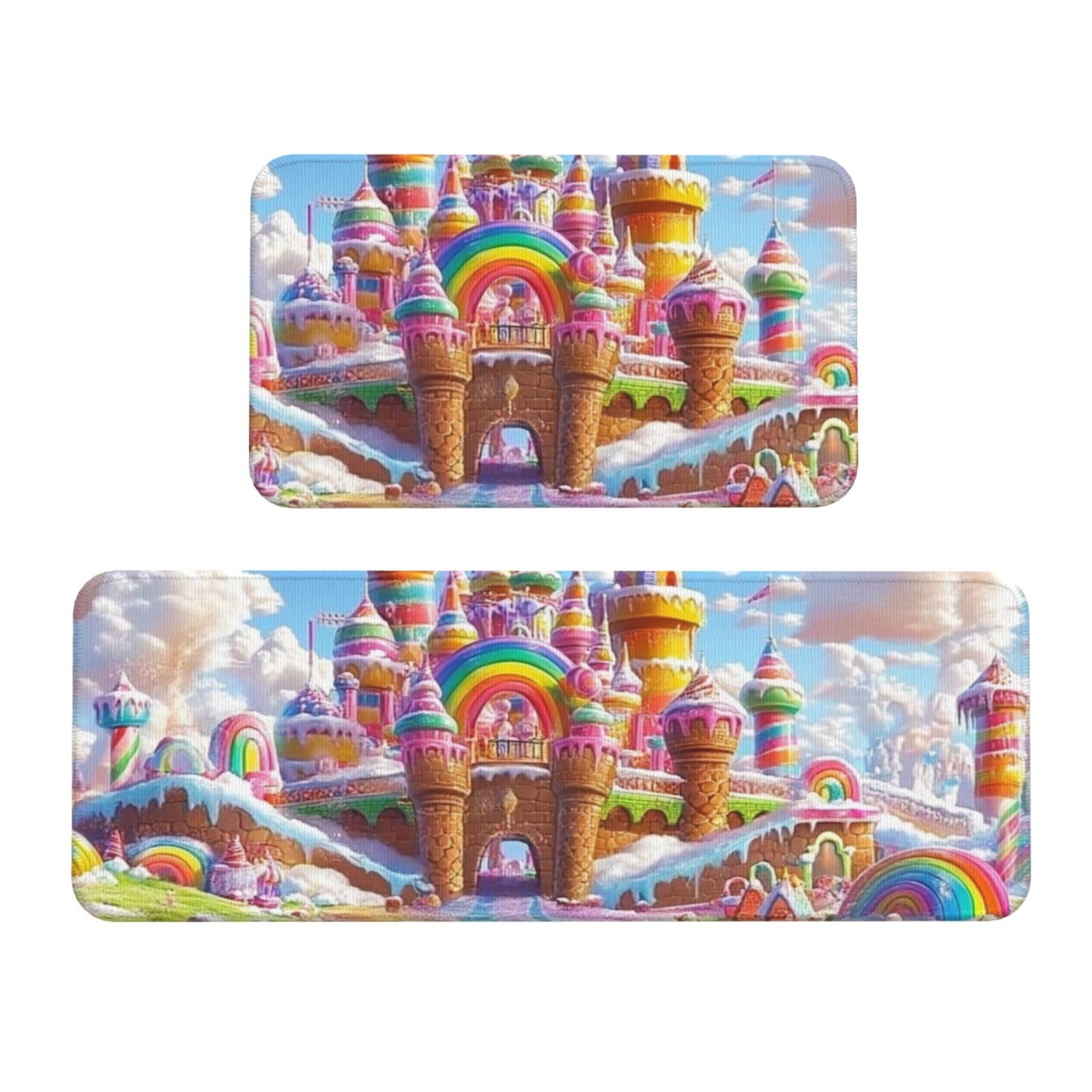 Tapetes de cocina antifatiga juego de 2 piezas acolchadas con bandera de arco iris