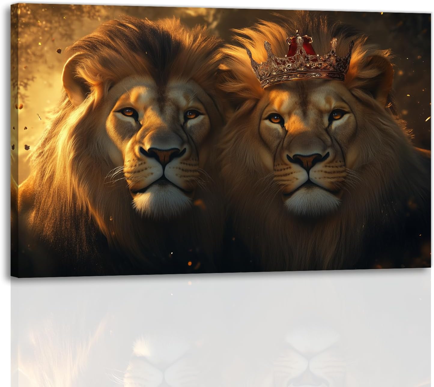 Lion Couple Canvas Wall Art Colorful Wildlife Pictures Wall Decor Abstract Blue Artwork Framed Animal Painting for Home Office Living Room(Artwork-1,12"x18")