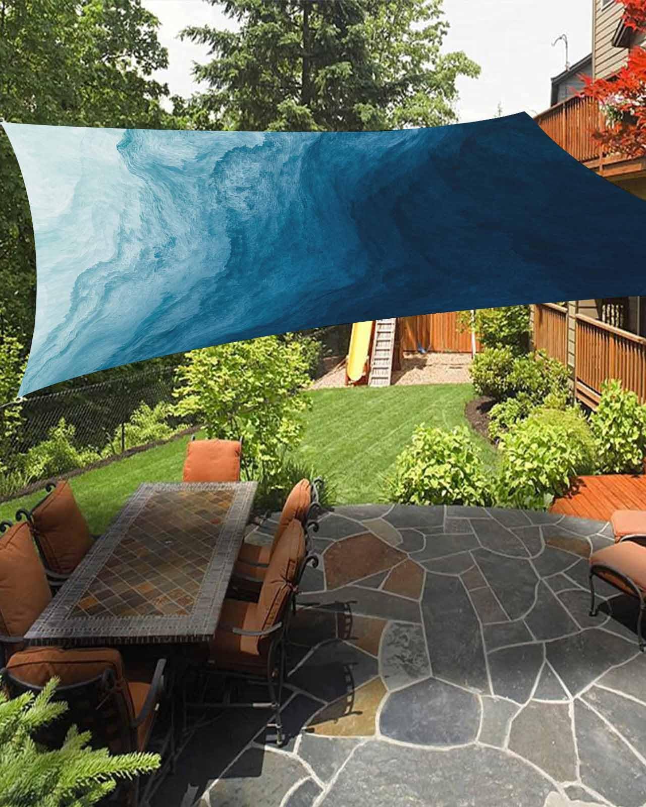 Boanket Sun Shade Sail 6.5' x 10', Blue Ombre UV Block Sun Sails Shades, Coastal Summer Beach Seaside Nautical Abstract Art Shade Cloth for Patio Deck Garden Lawns Beach Backyard