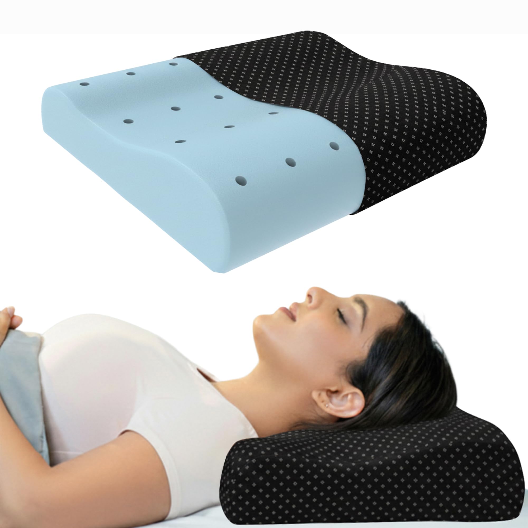WELLGIVER Cervical Gel Memory Foam Pillow for Neck Pain Relief - Ergonomic Orthopedic Pillow for Sleeping, Contoured Support for Side, Back & Stomach Sleepers | Black | Pack of 1| 19 x 11 x 3.5 Inch