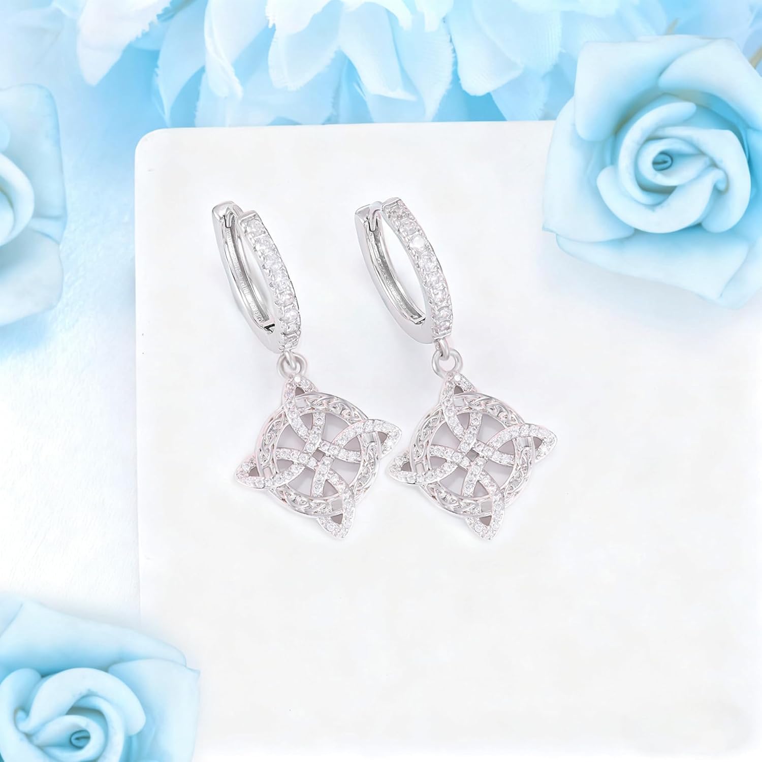 Witches Knot Earrings S925 Sterling Silver Vintage Irish Celtic Witch Knot Huggie Earrings Cubic Zirconia Witchy Nudo de Bruja Plata Irish Wiccan Jewelry Gift for Women Men Christmas Birthday - Image 3