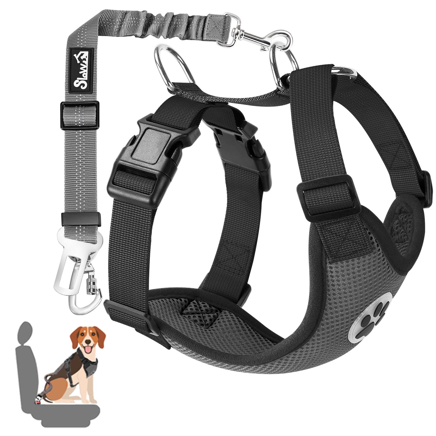 SlowTon Dog Car Harness Seatbelt Set, Pet Vest Harness with Safety Seat Belt for Trip and Daily Use Adjustable Elastic Strap and Multifunction Breathable Fabric Vest in Vehicle for Dogs โ image 1