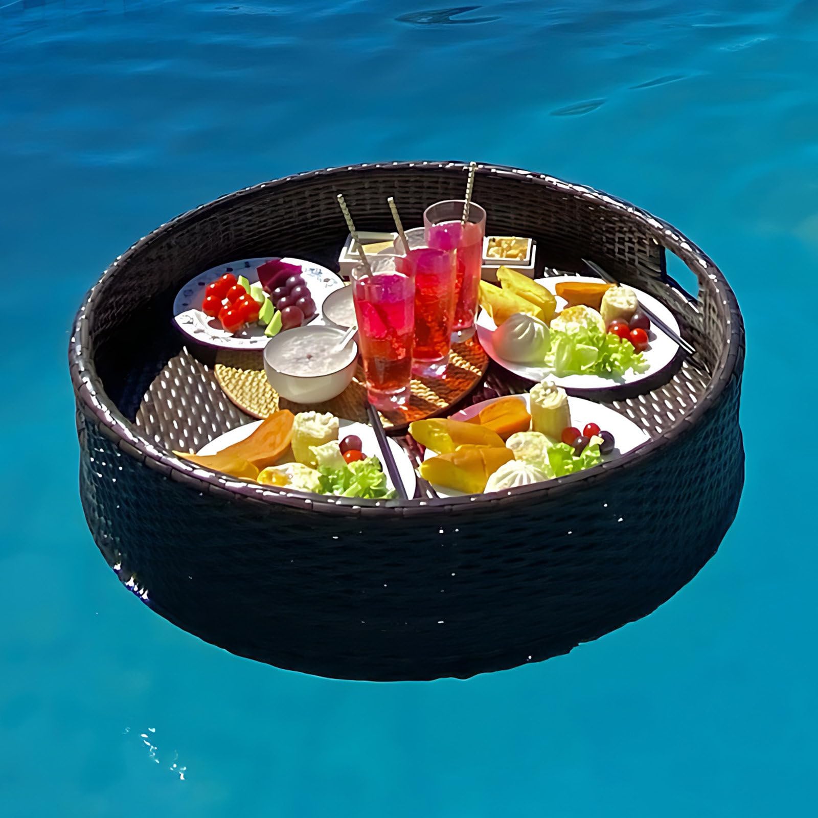 Prettiee Floating Serving Tray for Drin & ac Ideal for Poolside Hot Tub & Beach Parties Lightweight Waterproof Perfect for Entertaining (Black A)