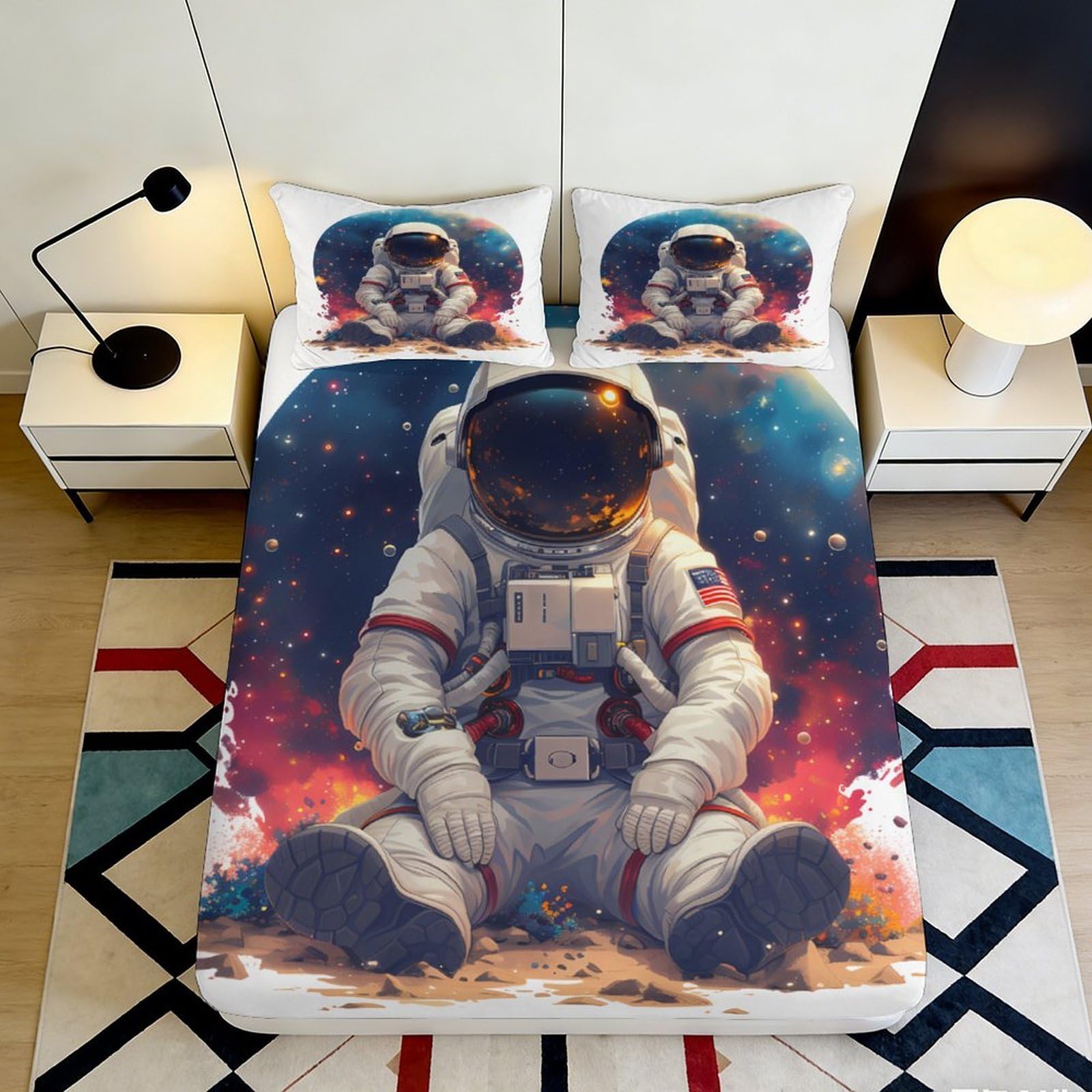 Jqzkxnhpbr Style-9 3D Printed Astronaut Space Fitted Sheet Microfiber Soft Bed Cover Nebula Mattress Cover For Bedroom Dorm Decor 90X200x25cm