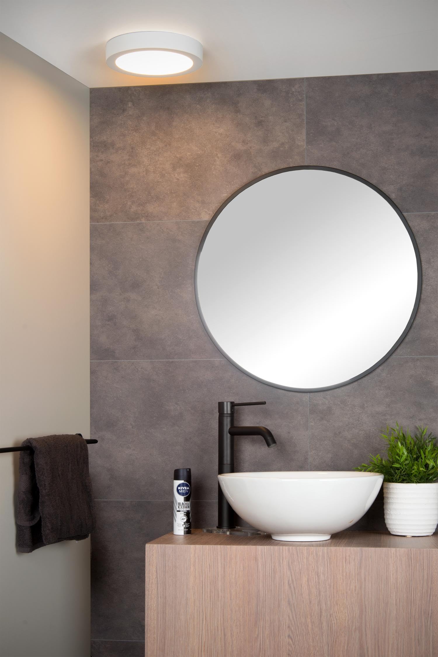 LUCIDE BRICE-LED - Lámpara de techo Baño - Ø 24 cm - LED Regul. - 1x15W 3000K - IP44 - Blanco