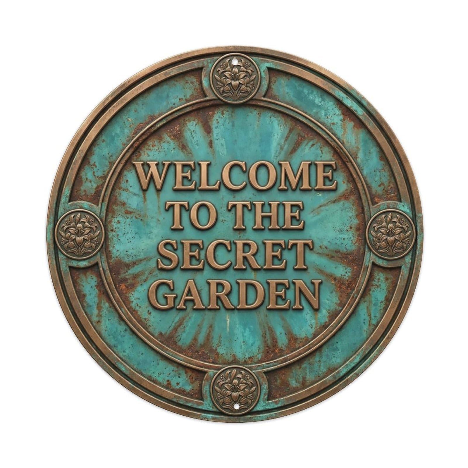 Vintage Welcome Secret Garden Leafy Oxidized Metal Tin Sign