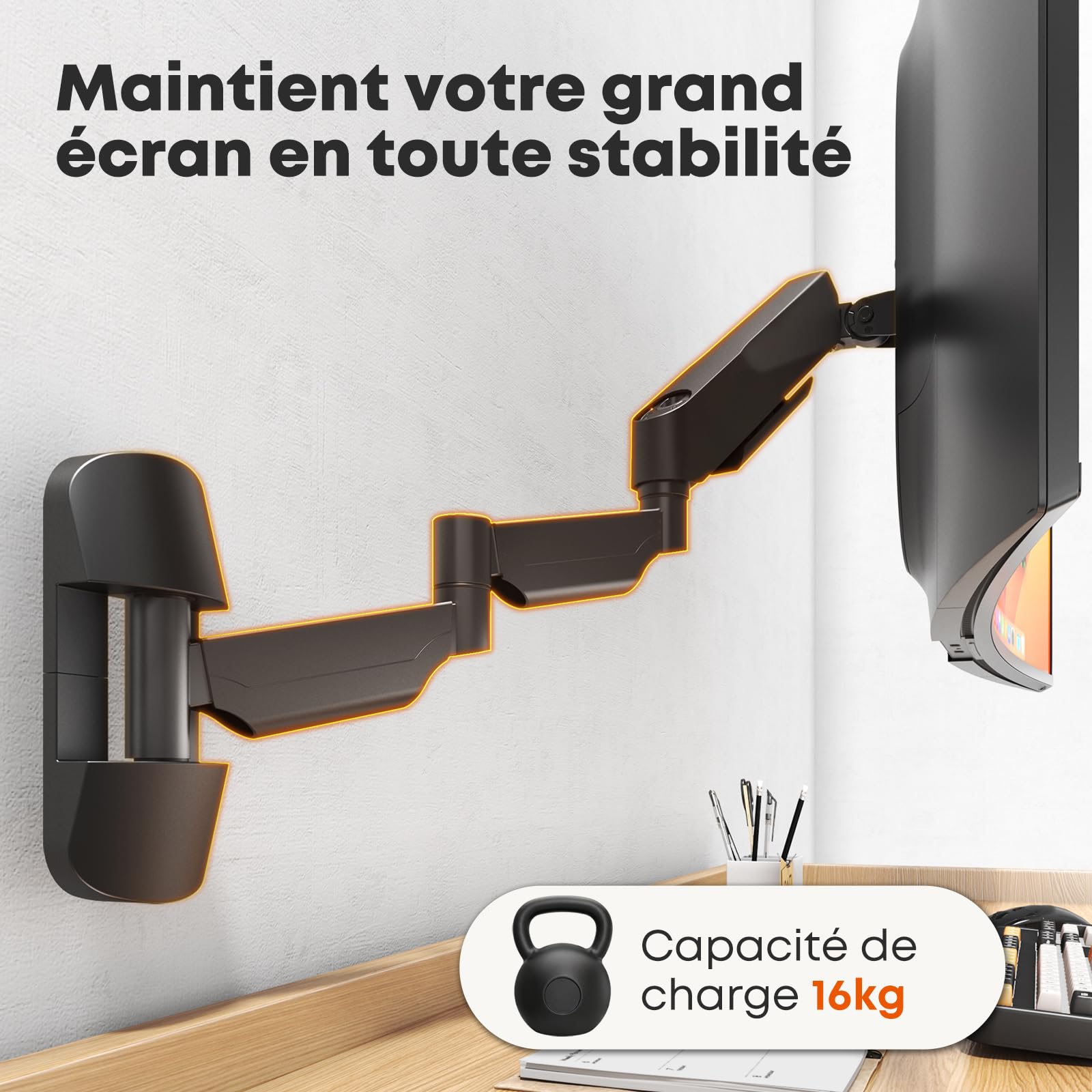 Support Écran Mural Extra Long pour Moniteur 17-45 Pouces