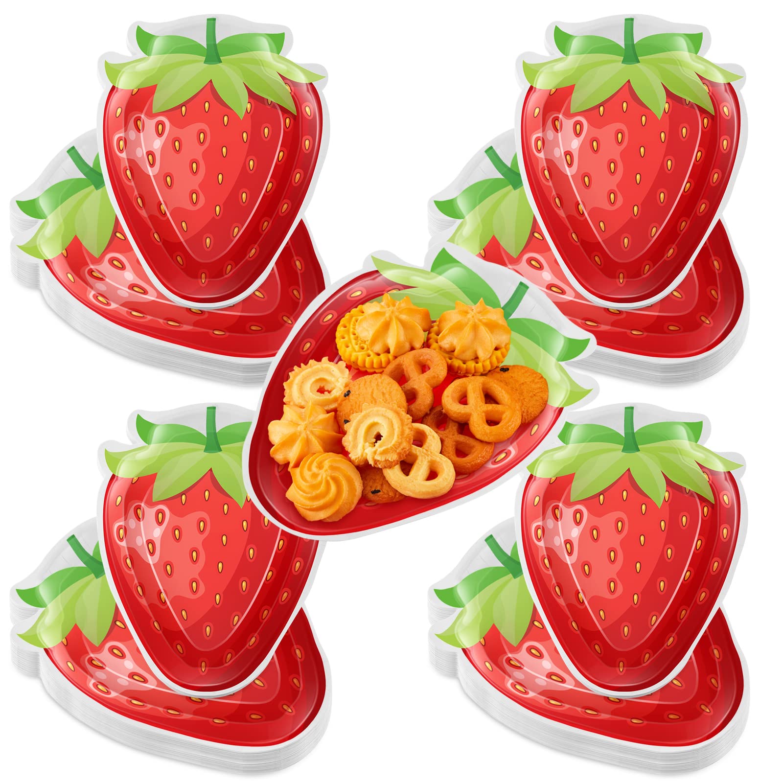 Assiettes jetables en papier fraises meekoo (48 pièces) pour anniversaire et pique-nique