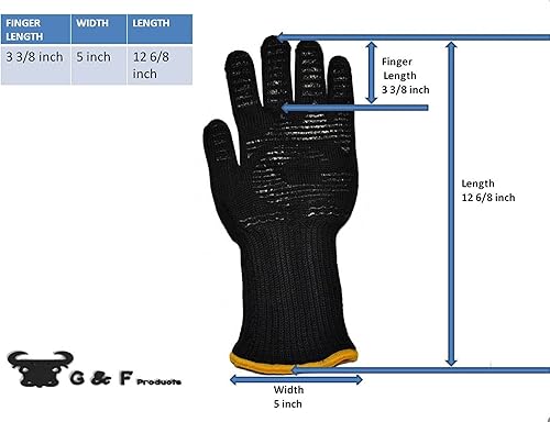 Miniatura 2 de G & F 1682 Dupont Nomex - Guantes resistentes al calor para cocinar, asar a la parrilla, chimenea y horno, guantes para barbacoa, se venden por 1
