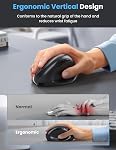 TECKNET Vertical Ergonomic Mouse, Bluetooth Wireless Rechargeable Mouse with 3 Modes(BT5.0/3.0 + 2.4G), 4800 Adjustable DPI, Easy to use, Silent Mouse for Laptop, Desktop, PC, Mac, iPad - Black