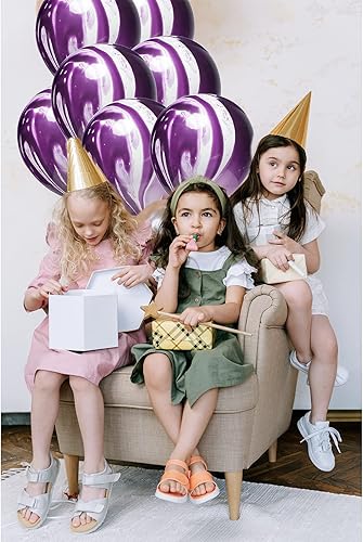 Miniatura 5 de Globos de látex de ágata marmolada de 12 pulgadas, 50 globos de remolino, globos morados de teñido anudado para decoraciones de fiesta de