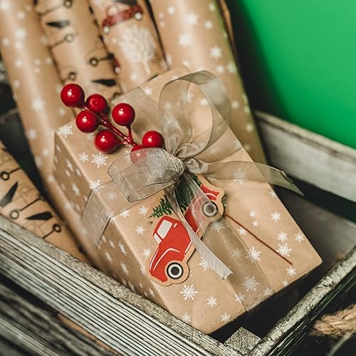 Miniatura 10 de RUSPEPA Papel de regalo de Navidad, papel kraft  diseños de ciervos, copos de nieve y cuadros  4 rollos  30 pulgadas x 10 pies por rollo