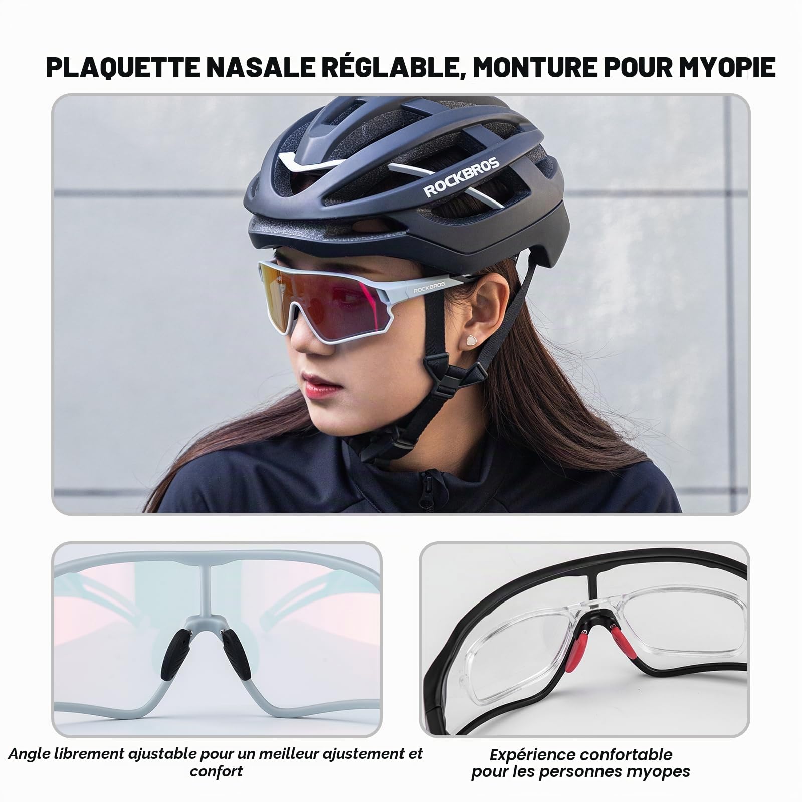 ROCKBROS Lunettes Vélo Hommes Photochromiques, Lunettes de Soleil Photochromiques Cyclisme Hommes Femmes Transparantes Anti-UV400 pour Sport VTT Baseball Pêche Ski Course, Noir