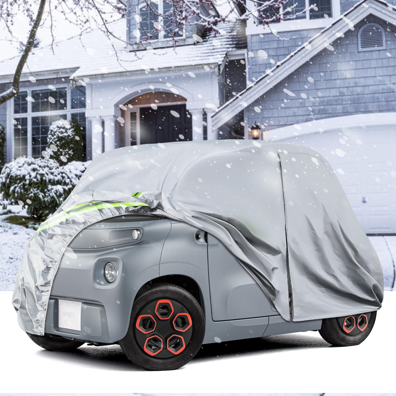 Telo Copriauto Sostituzione per Citroen Ami/O-pel Rocks-e/Electric/F-iat Topolino 2020-2024, Copertura Auto Protettiva Dell'auto, Telone Garage Completo Impermeabile Strisce Riflettenti, Argento