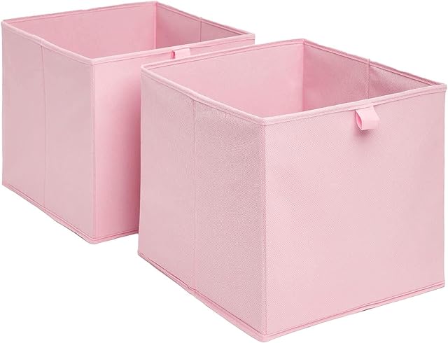 OHS Set of 2 Fabric Storage Boxes Home Organiser Toys Clothing Bathroom Pop Up Collapsible Foldable Cube Box, Blush Pink