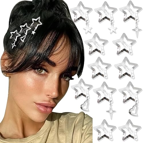 NAISKA 12 accesorios para el cabello Y2K, horquillas antideslizantes de metal plateado, pasadores de corazón para niñas y mujeres