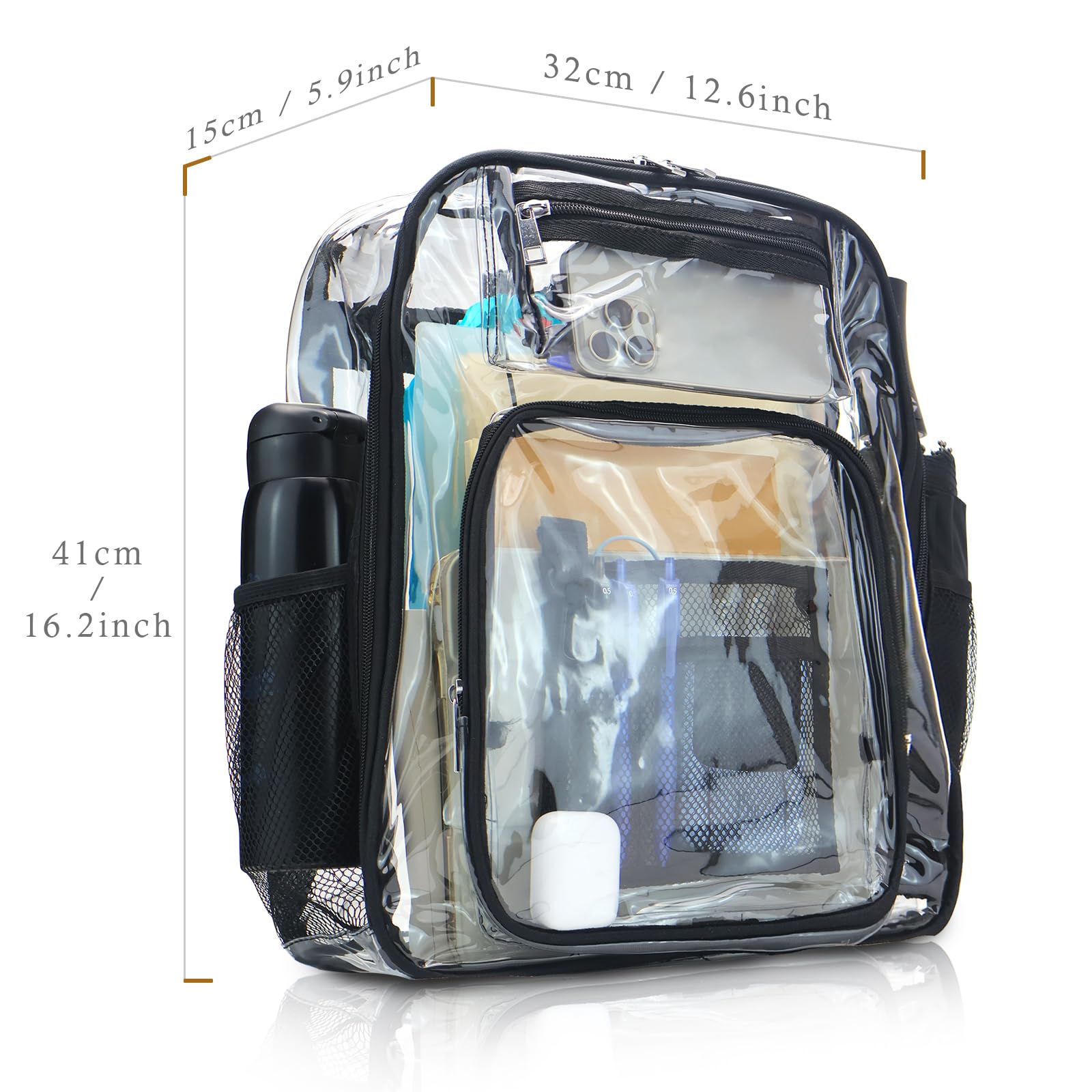 JUVEL Zaino completamente trasparente - Zaino in PVC trasparente di alta qualità, design trasparente, impermeabile e durevole, adatto per il viaggio quotidiano al lavoro e alla scuola