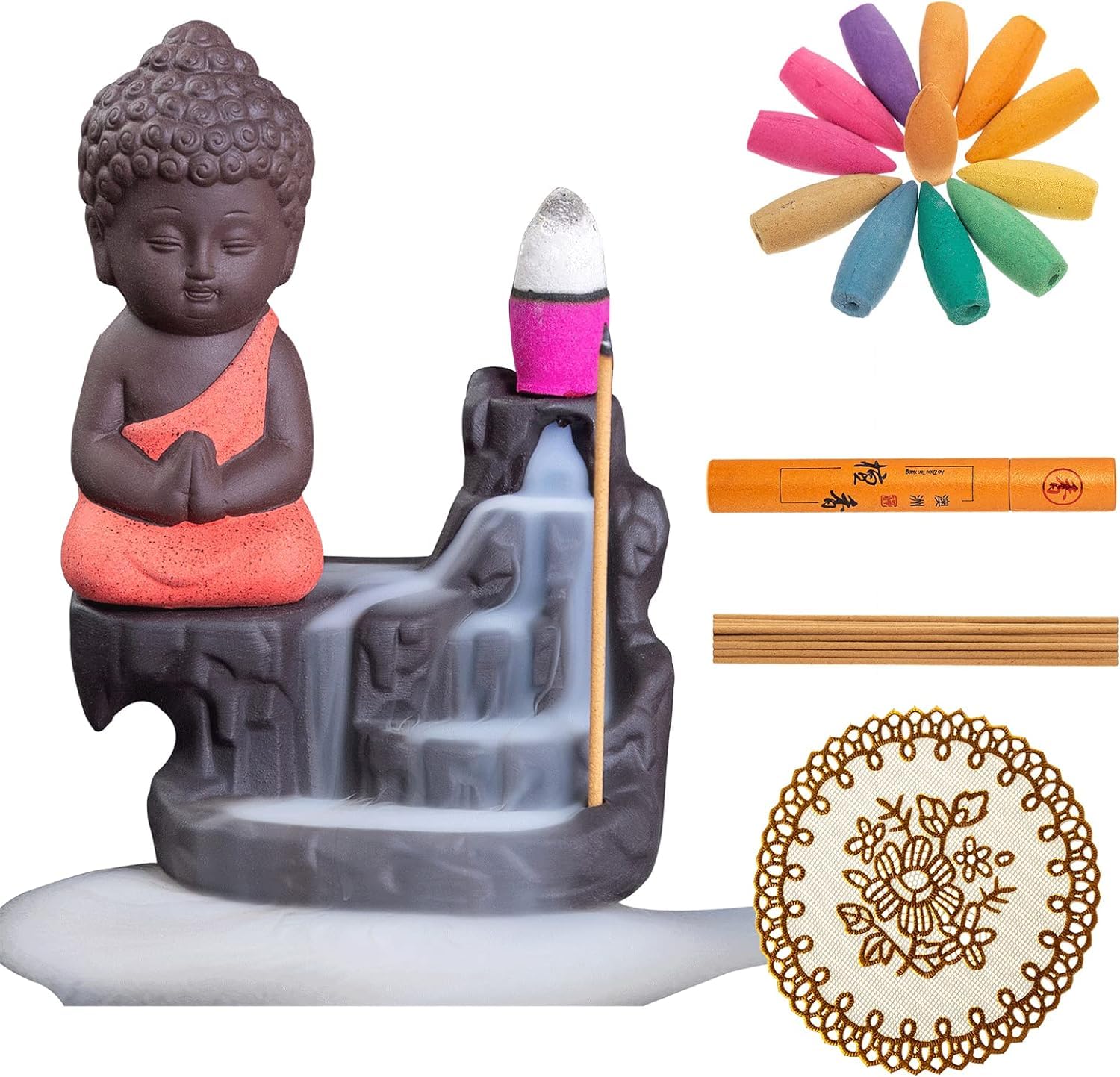 Buddha Statue,Buda Statue,Cute Buddah Statue in Incense Holders-Mini Buddha Figurine,Small Buddah Sculpture,Meditation Meditating Buddha,Tiny Buddha,Pottery Ceramic Buddha-Handmade for Home Decor