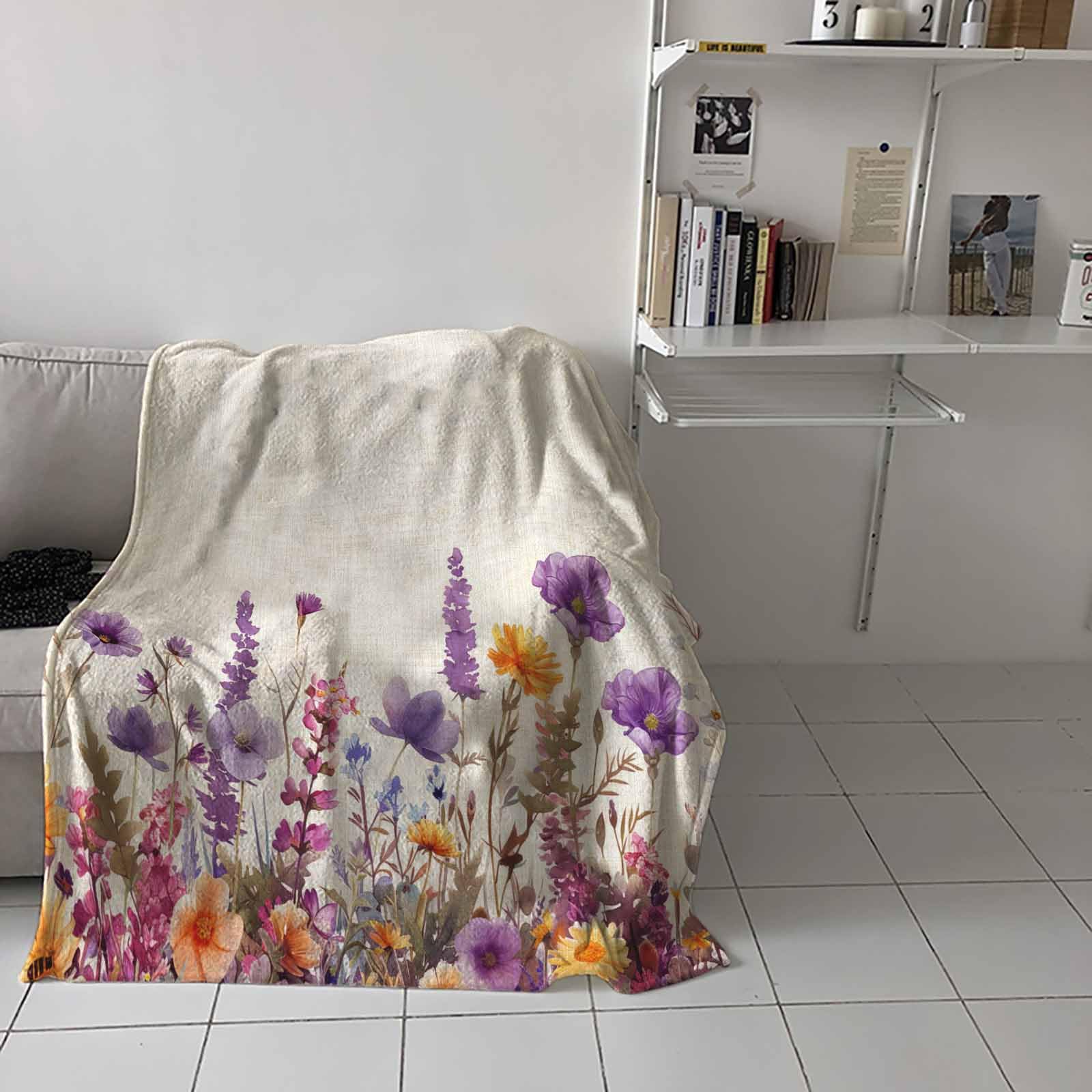Amazon.com: Purple Flower Fleece Throw Blanket | Fuzzy, Soft  display picture 1