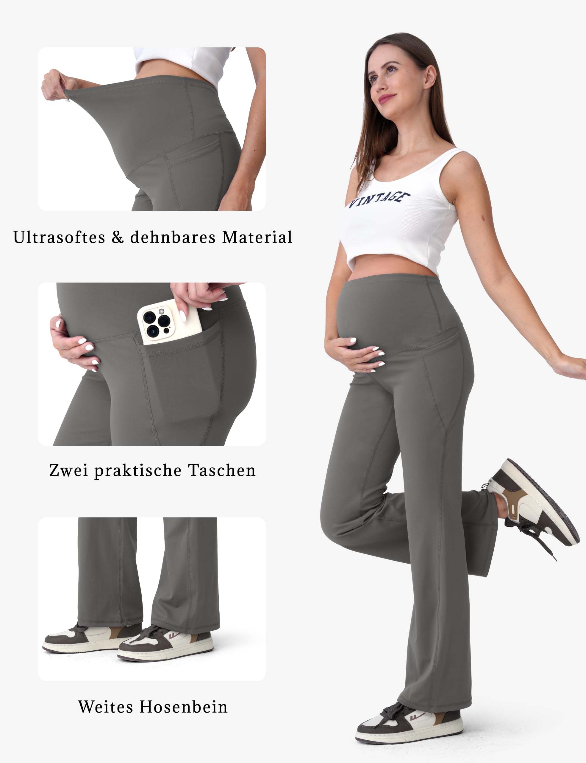 SUNNYBUY Leggings deportivos de mujer para embarazadas, pantalones de yoga para embarazadas, pantalones de maternidad sobre el abdomen, leggings de cintura alta con bolsillos