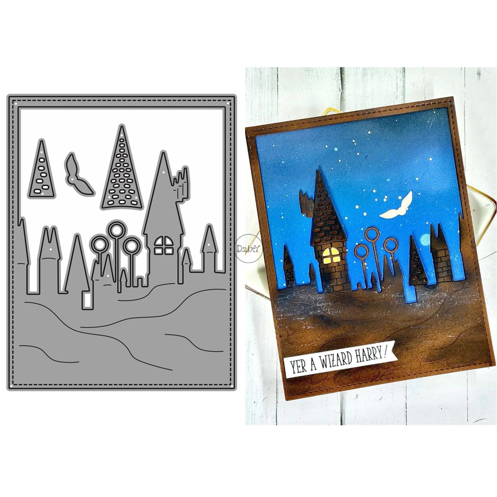 DzIxY Castle Background Board Metal Cutting Dies for Card Making Kit Embossing Paper Die Cuts Set Scrapbook Stencils Supplies Machine Templates