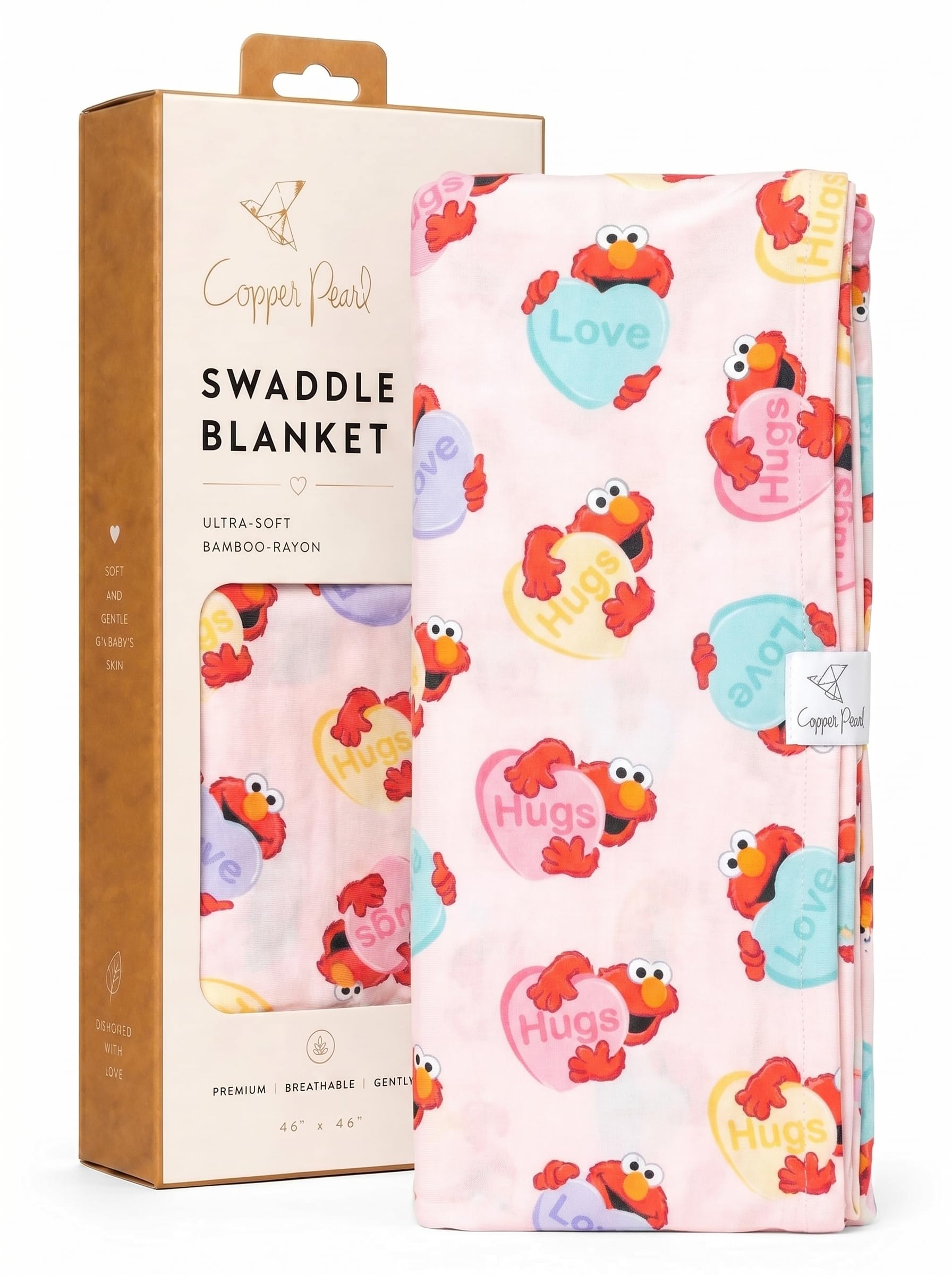Copper Pearl Swaddle Blankets for Newborns | Soft Stretchy Receiving Blankets for Boys and Girls | Large 46 x 46 Inch Baby Blankets | Lightweight and Breathable Swaddles | Elmo Heart Candies