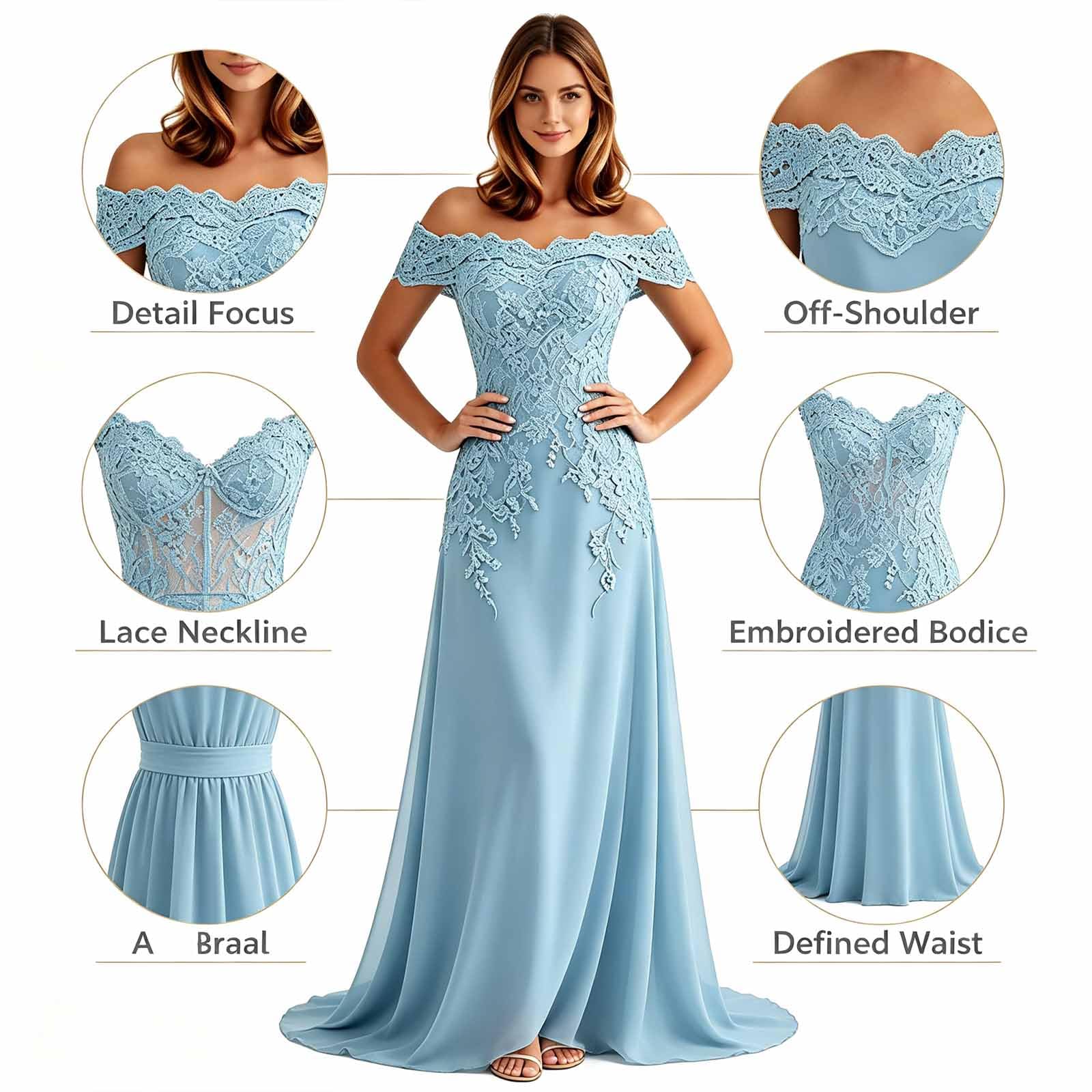 Abito Matrimonio Donna Chiffon Pizzo Spalla Nuda Taglie 32-56